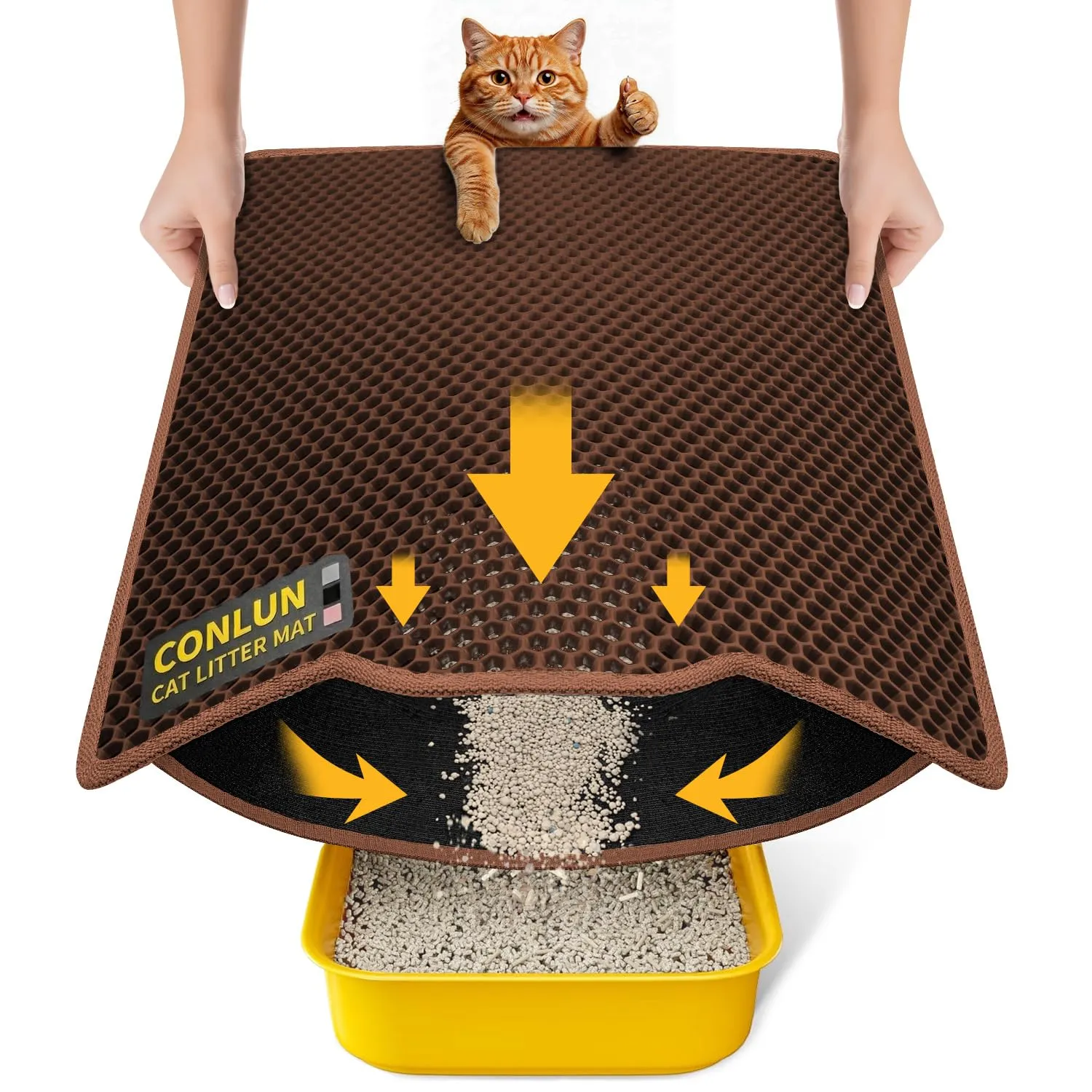 Conlun Tappetino Lettiera Gatto 58x42cm, Doppio Strato, Impermeabile, Resistente all'Uro, Lavabile, Antiscivolo Tappeto per Lettiera Gatto, Marrone - immagine 1