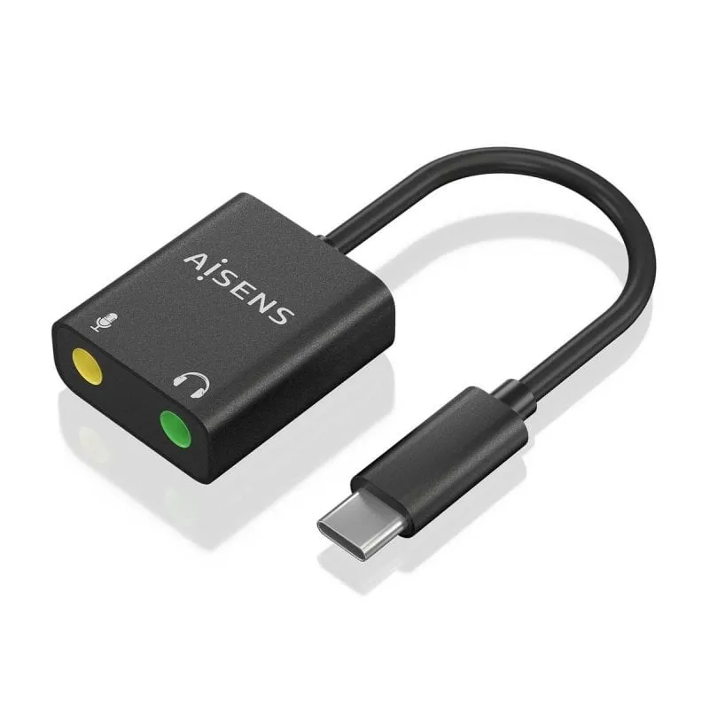 Convertitore Audio USB-C AISENS A109-0767 48KHz USB-C a 2x Jack 3.5mm Nero 10cm - immagine 1
