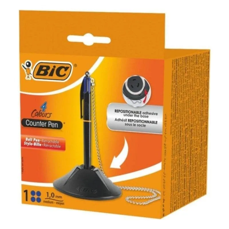 Penna Bic 4 Colori Retrattile Punta Media 1 mm con Base e Catena - immagine 1