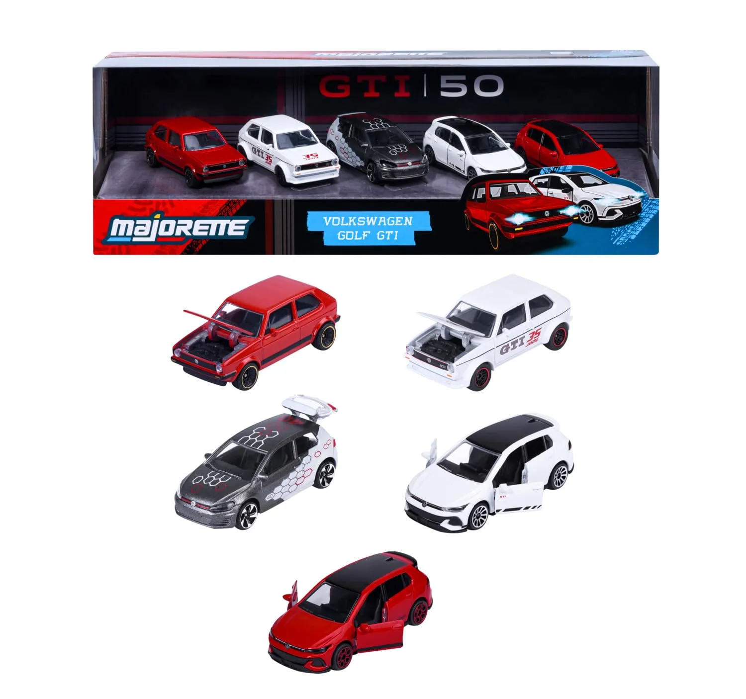 Majorette - Giftpack Volkswagen Golf GTI, Set 5 Modellini Auto Die-Cast, Collezione VW Golf GTI, Auto in Metallo, da collezionare, 8502105007S06 - immagine 1