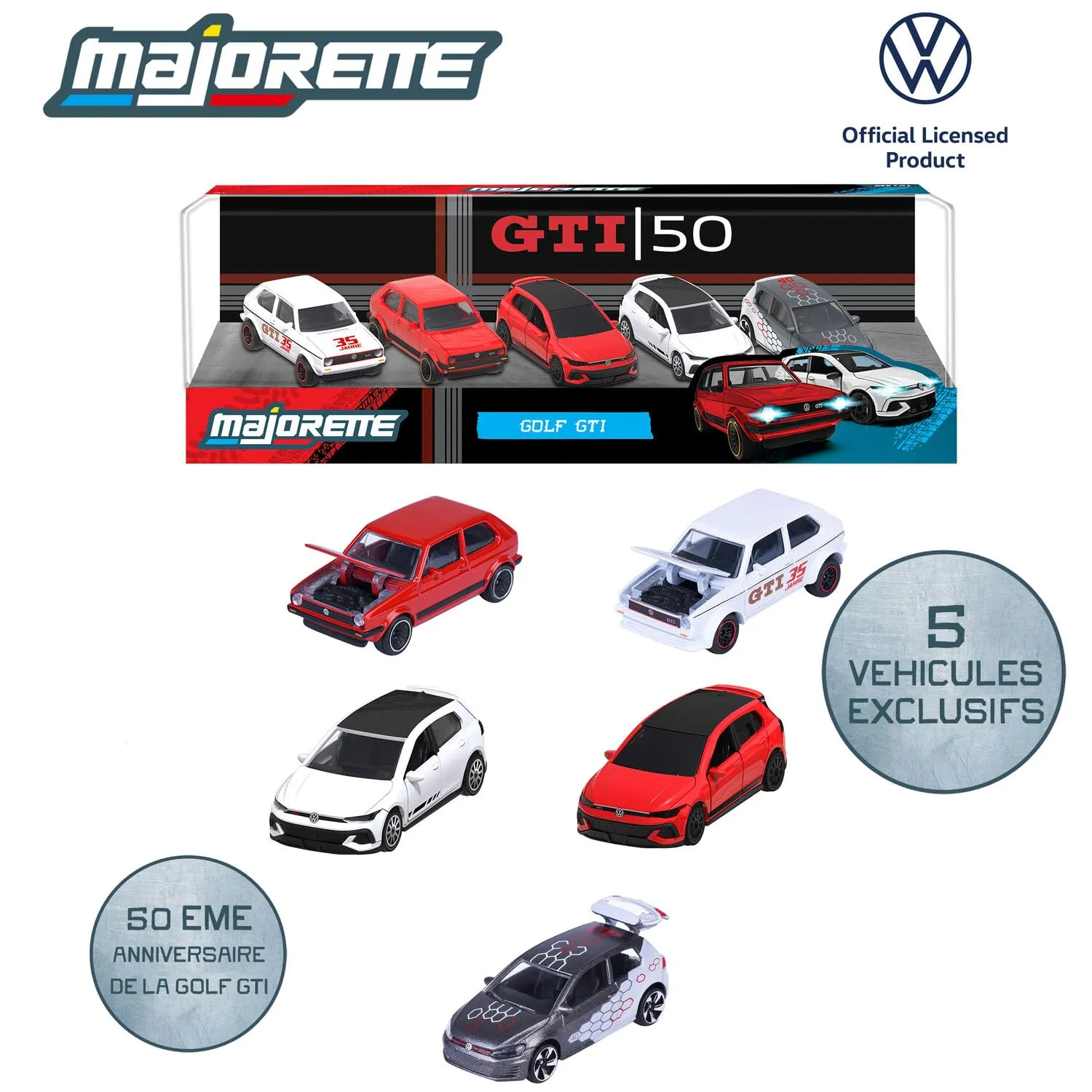 Majorette - Giftpack Volkswagen Golf GTI, Set 5 Modellini Auto Die-Cast, Collezione VW Golf GTI, Auto in Metallo, da collezionare, 8502105007S06 - immagine 2