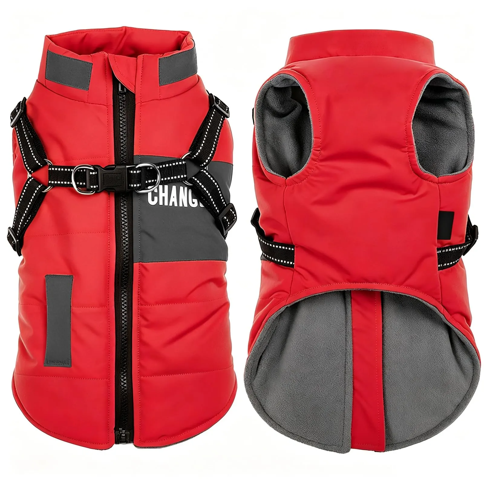 Oslueidy Giubbotti invernali per cani,Cappotti caldi per cani Vestiti per cani Abbigliamento per cani Gilet impermeabile per cuccioli con pettorina per cani di piccola taglia media (Rosso, M) - immagine 1