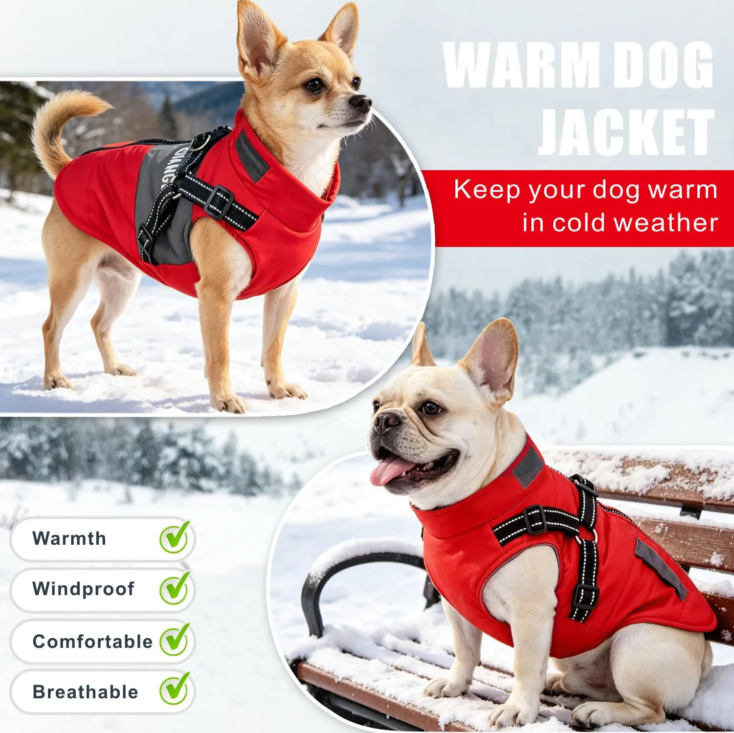 Oslueidy Giubbotti invernali per cani,Cappotti caldi per cani Vestiti per cani Abbigliamento per cani Gilet impermeabile per cuccioli con pettorina per cani di piccola taglia media (Rosso, XXL) - immagine 6