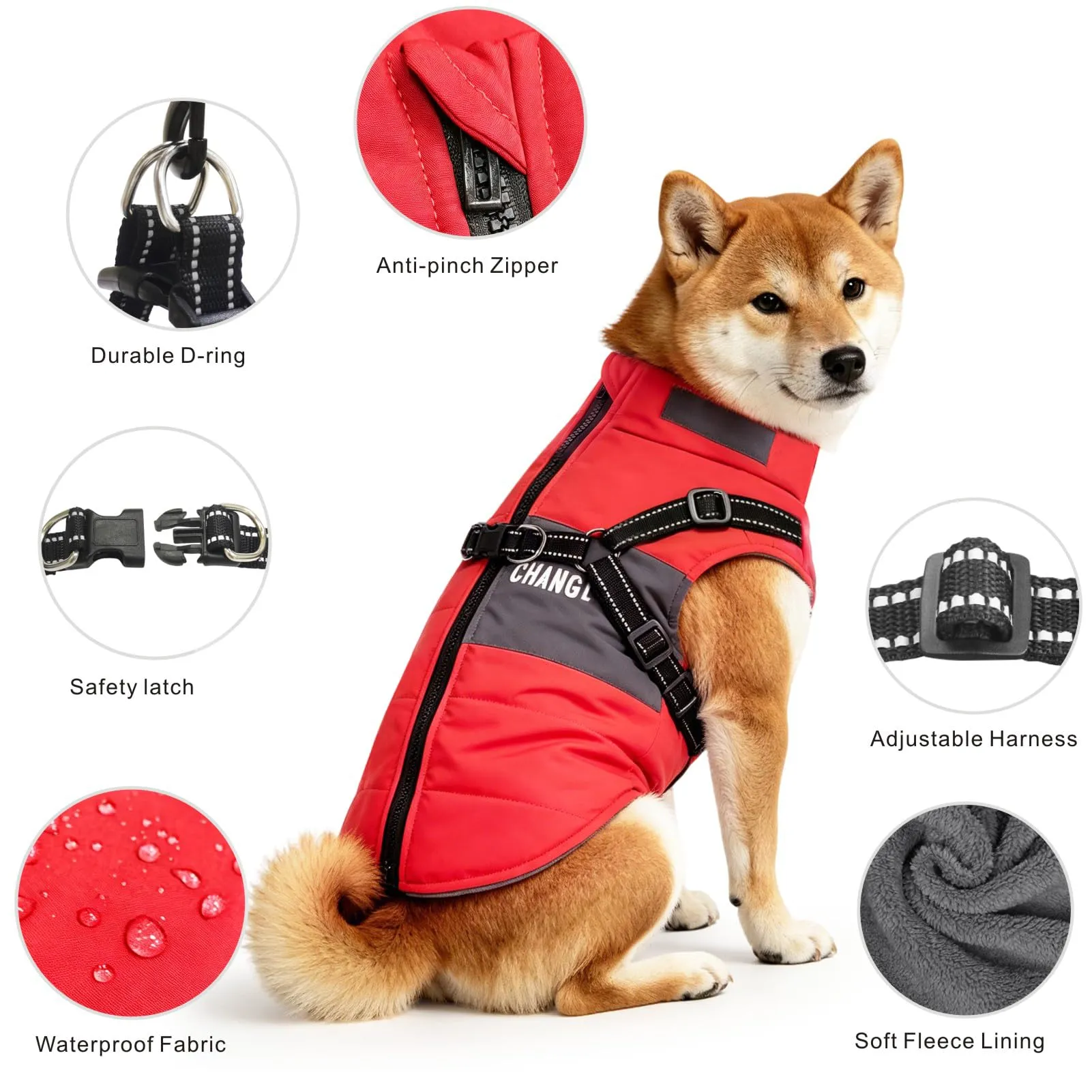 Oslueidy Giubbotti invernali per cani,Cappotti caldi per cani Vestiti per cani Abbigliamento per cani Gilet impermeabile per cuccioli con pettorina per cani di piccola taglia media (Rosso, XXL) - immagine 7