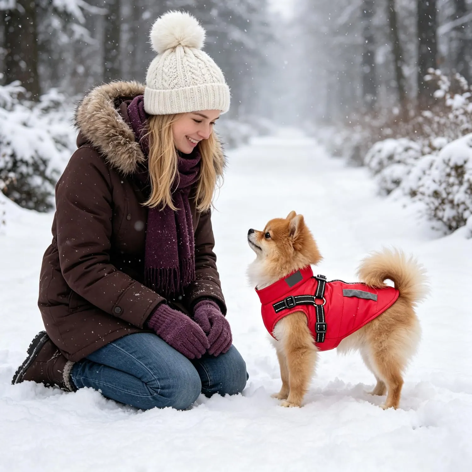 Oslueidy Giubbotti invernali per cani,Cappotti caldi per cani Vestiti per cani Abbigliamento per cani Gilet impermeabile per cuccioli con pettorina per cani di piccola taglia media (Rosso, L) - immagine 5