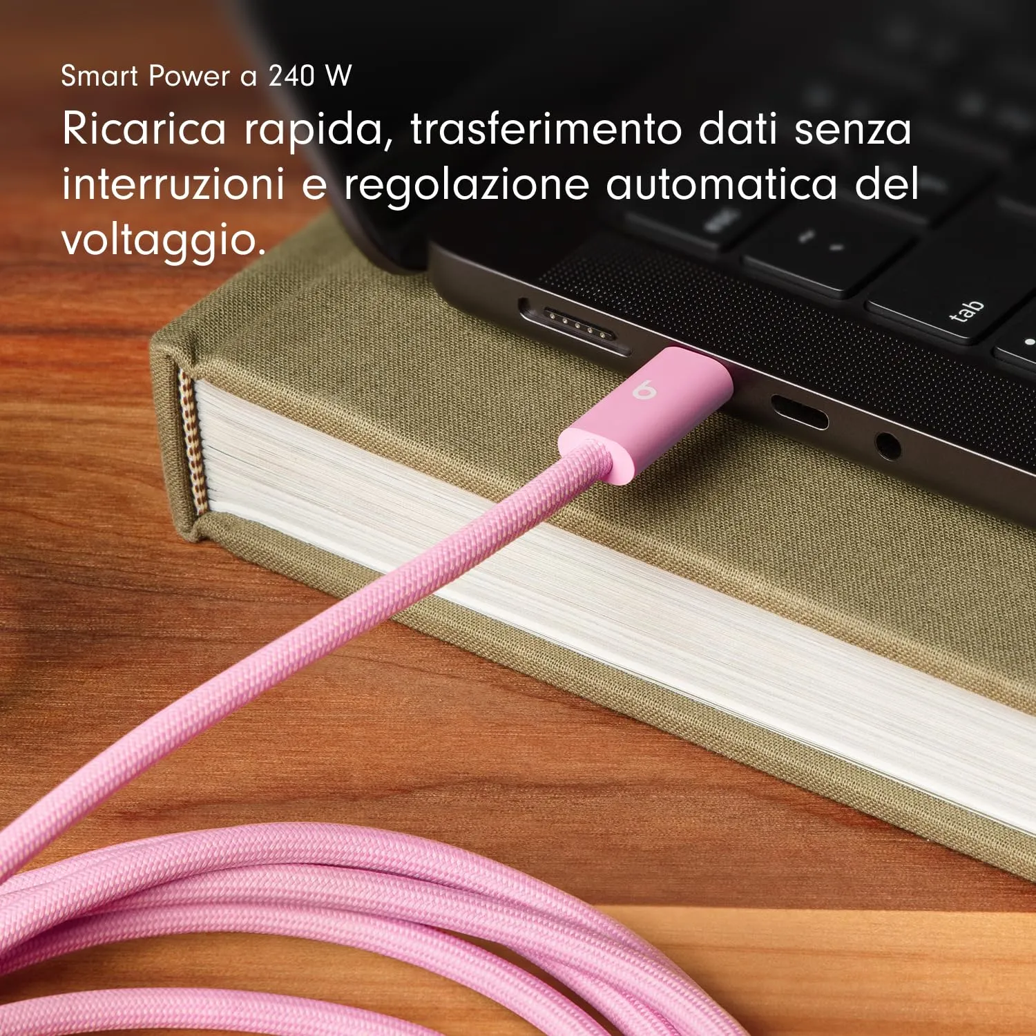 Beats Cavo intrecciato da 240 W, da USB-C a USB-C, per ricarica rapida, resistente e antigroviglio, compatibile con dispositivi Apple e Android (3 m) – Rosa energico - immagine 3