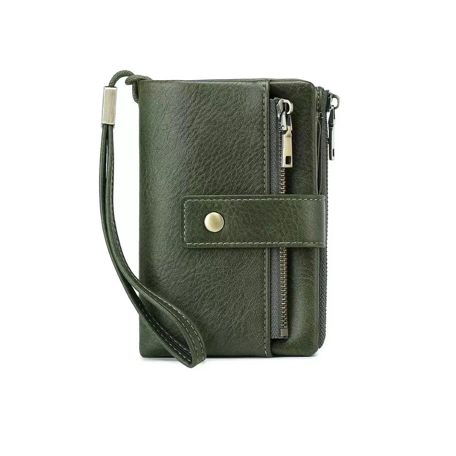CHAOFANXI Portafoglio da Donna in Pelle PU con Protezione RFID, 15 Scomparti per Carte, Portamonete con Zip e Cinturino da Polso Rimovibile, Verde - immagine 1