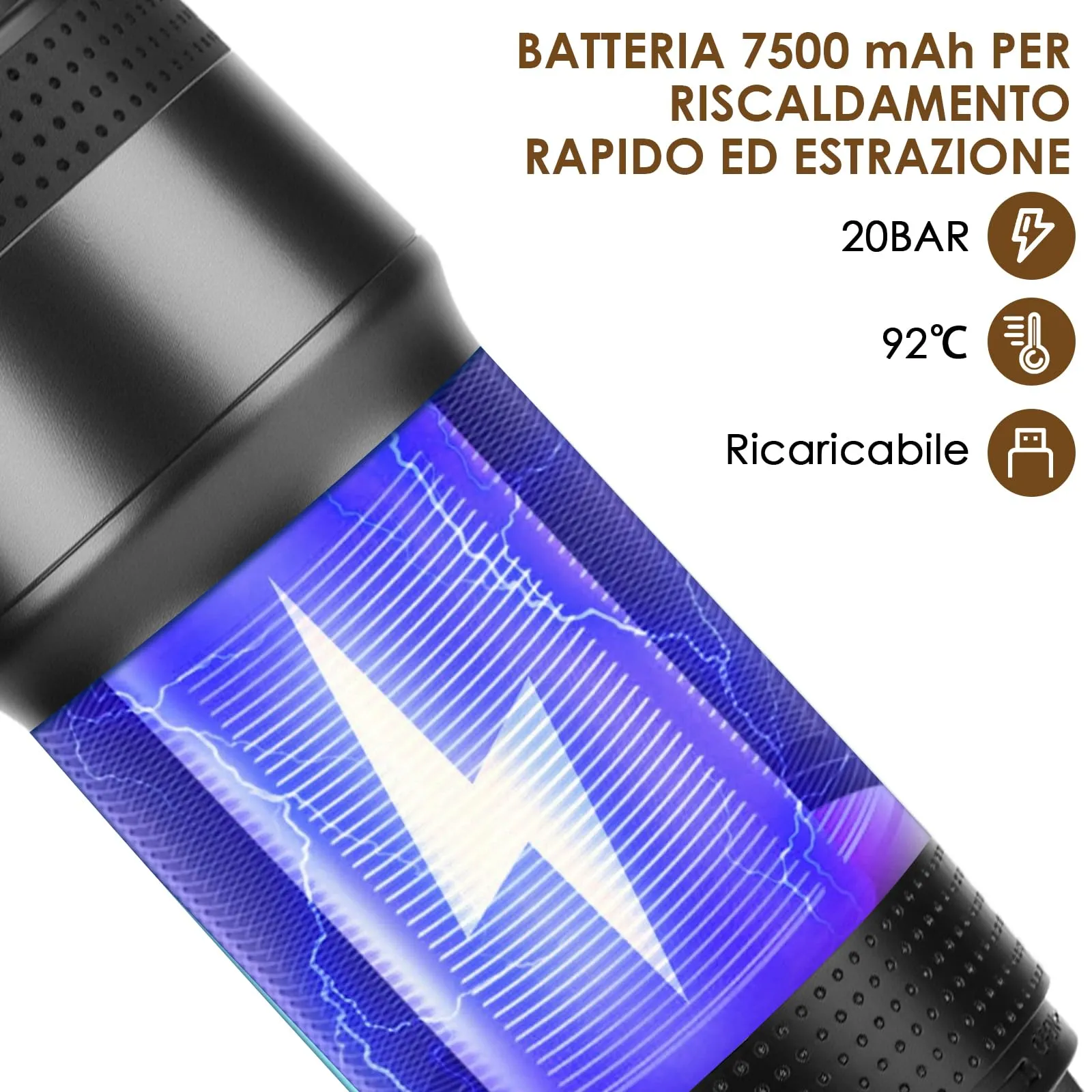 Dreamhigh® Macchina Caffè Portatile Con Batteria 7500mAh, Macchinetta Caffè Portatile Con USB e Caricatore Auto, Macchina da Caffè Portatile Compatibile Capsule e Polvere, Per Viaggio e Campeggio - immagine 2