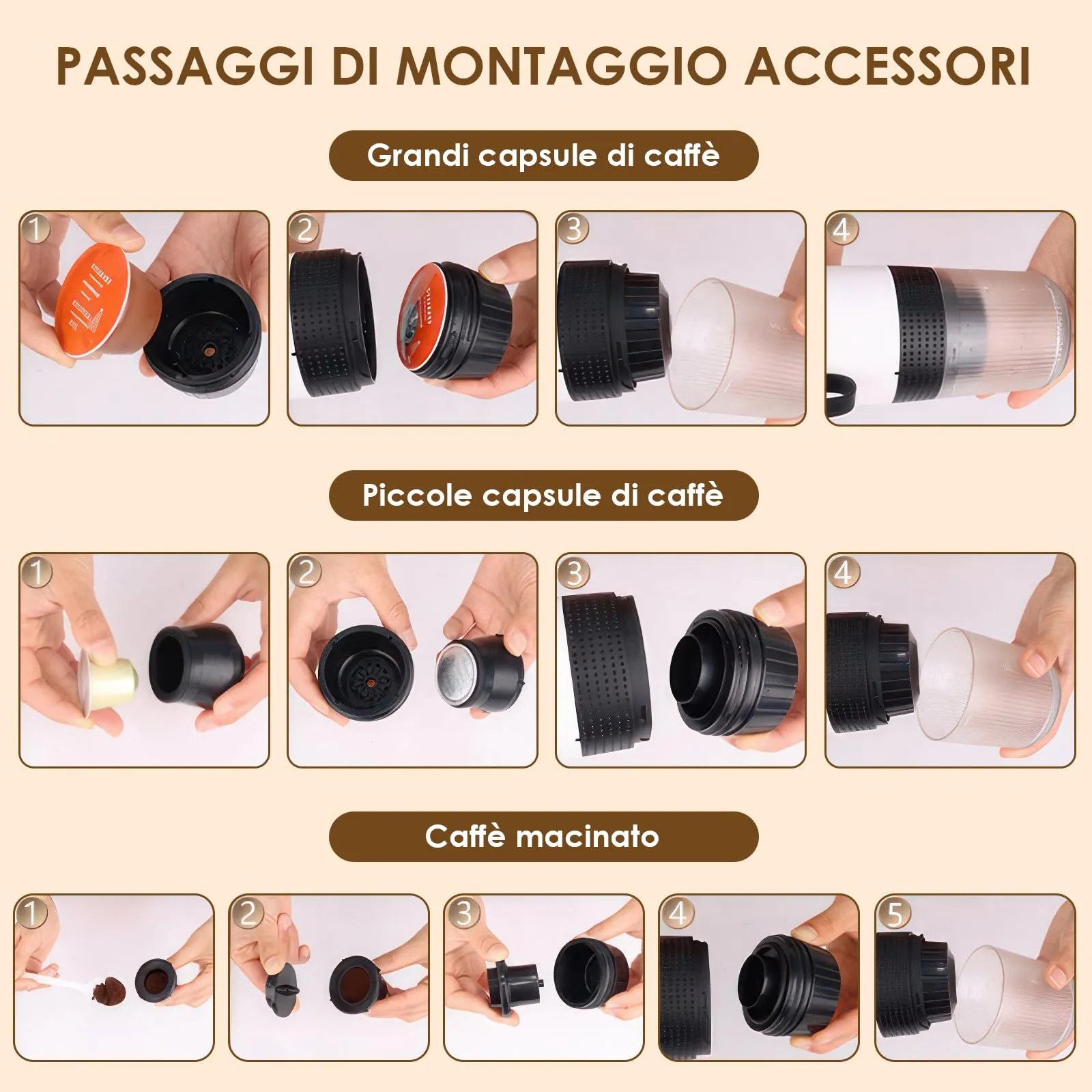 Dreamhigh® Macchina Caffè Portatile Con Batteria 7500mAh, Macchinetta Caffè Portatile Con USB e Caricatore Auto, Macchina da Caffè Portatile Compatibile Capsule e Polvere, Per Viaggio e Campeggio - immagine 5