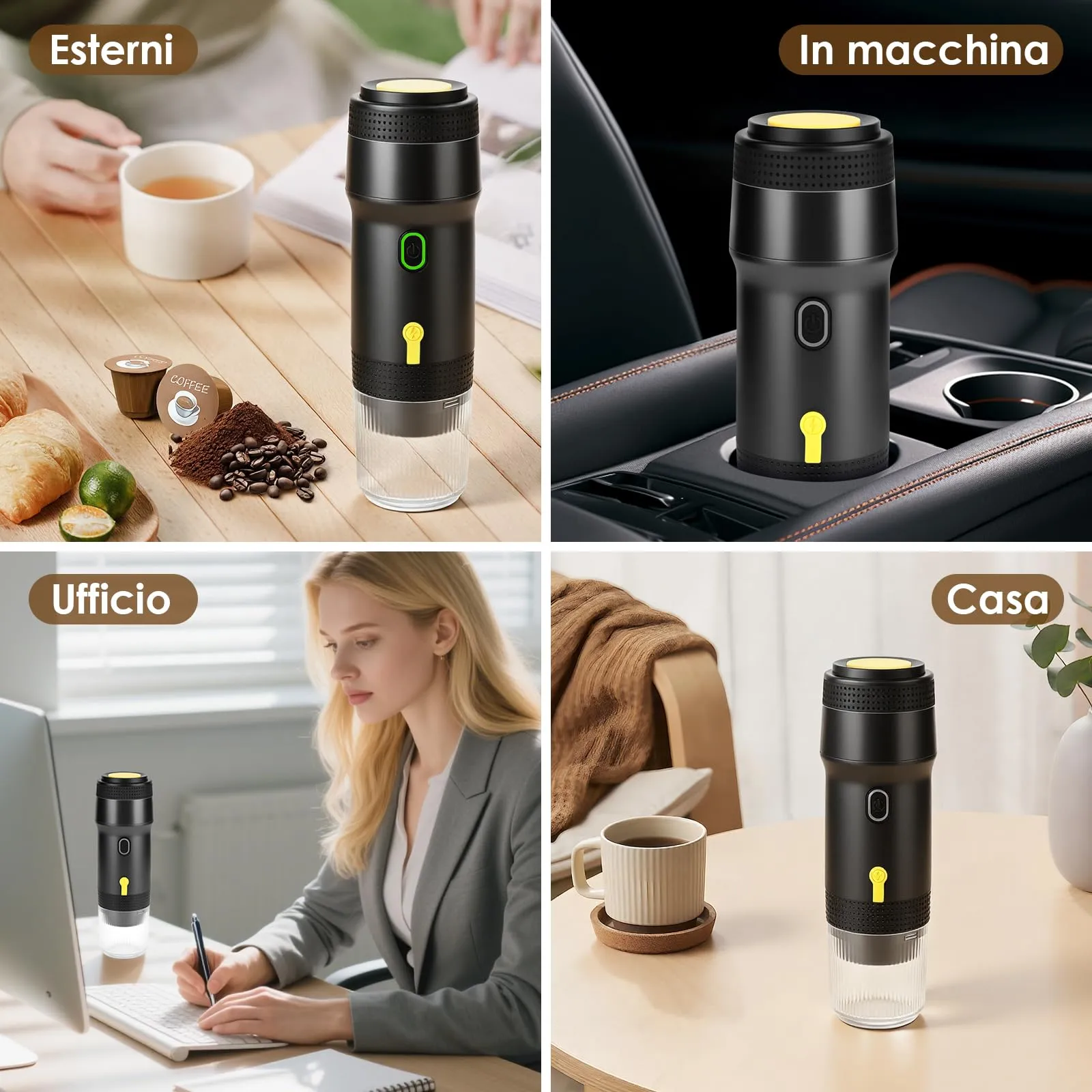 Dreamhigh® Macchina Caffè Portatile Con Batteria 7500mAh, Macchinetta Caffè Portatile Con USB e Caricatore Auto, Macchina da Caffè Portatile Compatibile Capsule e Polvere, Per Viaggio e Campeggio - immagine 7