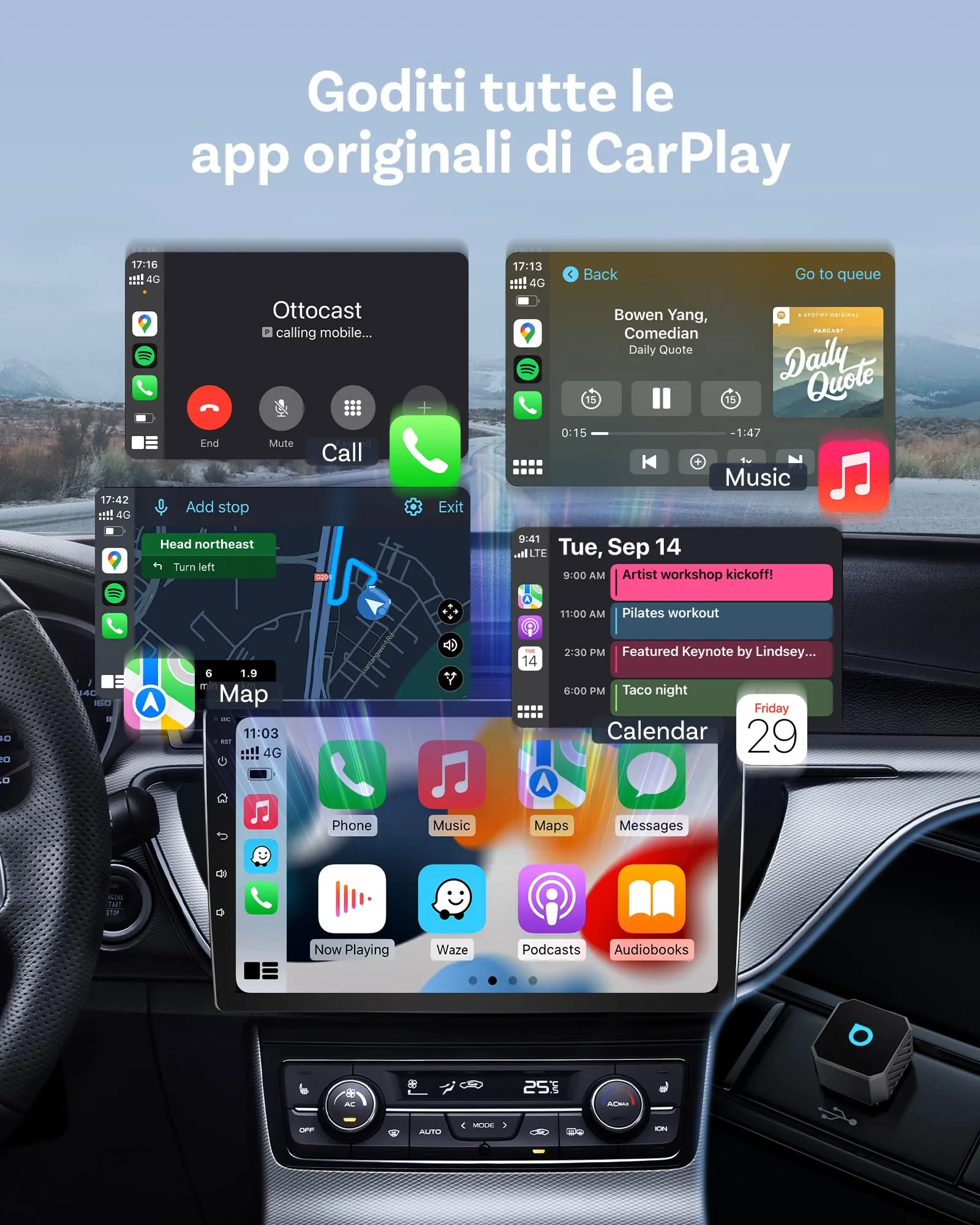 OTTOCAST Mini Pot, 2026 Nuovo Adattatore Wireless CarPlay & Android Auto - immagine 4