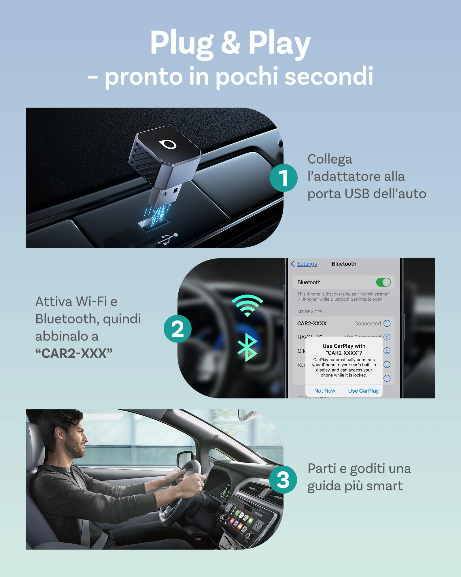 OTTOCAST Mini Pot, 2026 Nuovo Adattatore Wireless CarPlay & Android Auto - immagine 6