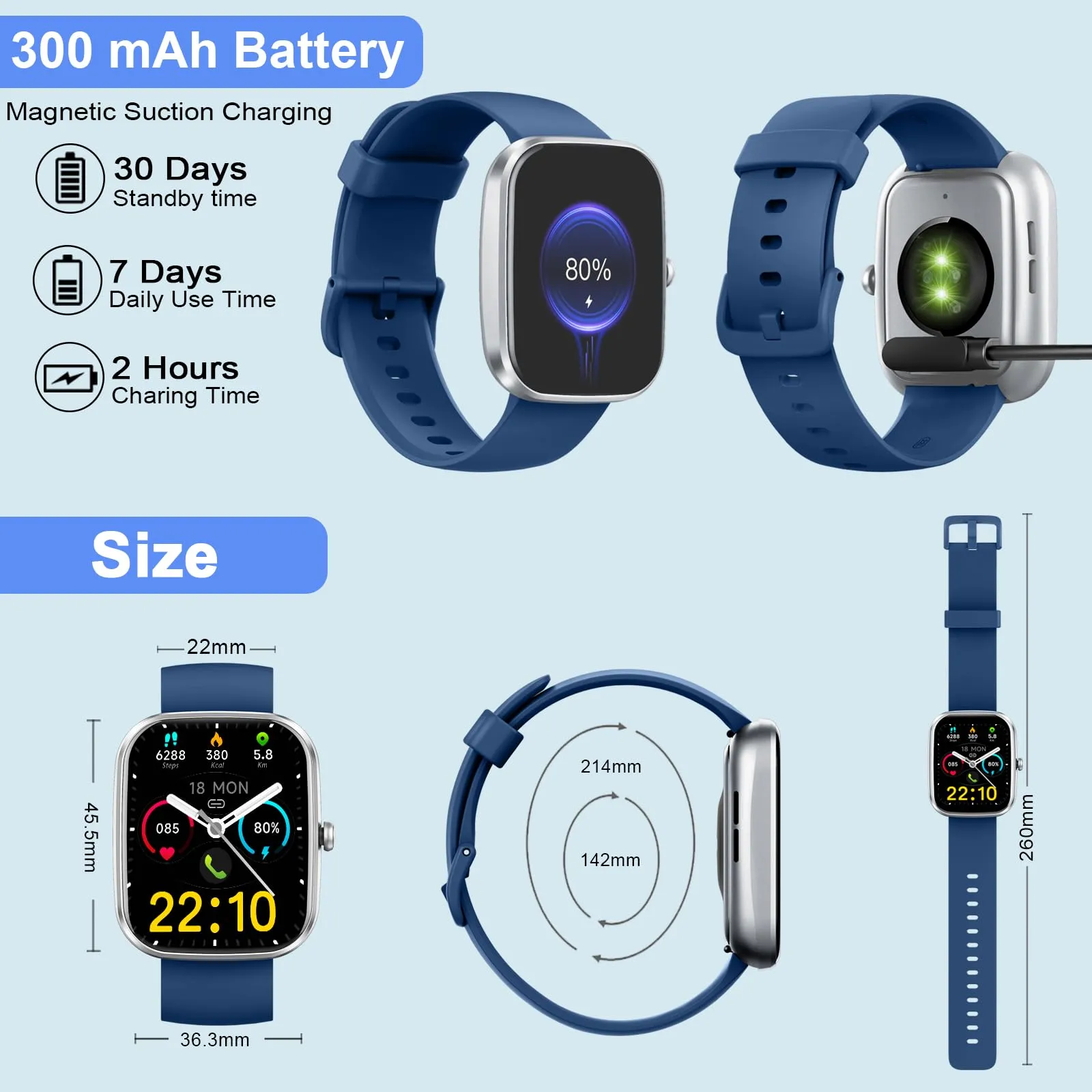 Smartwatch da uomo e donna, 1,96", con chiamate Bluetooth e notifica WhatsApp, cardiofrequenzimetro, IP68, braccialetto attività con oltre 100 modalità sportive, monitoraggio del sonno, per Android e - immagine 7