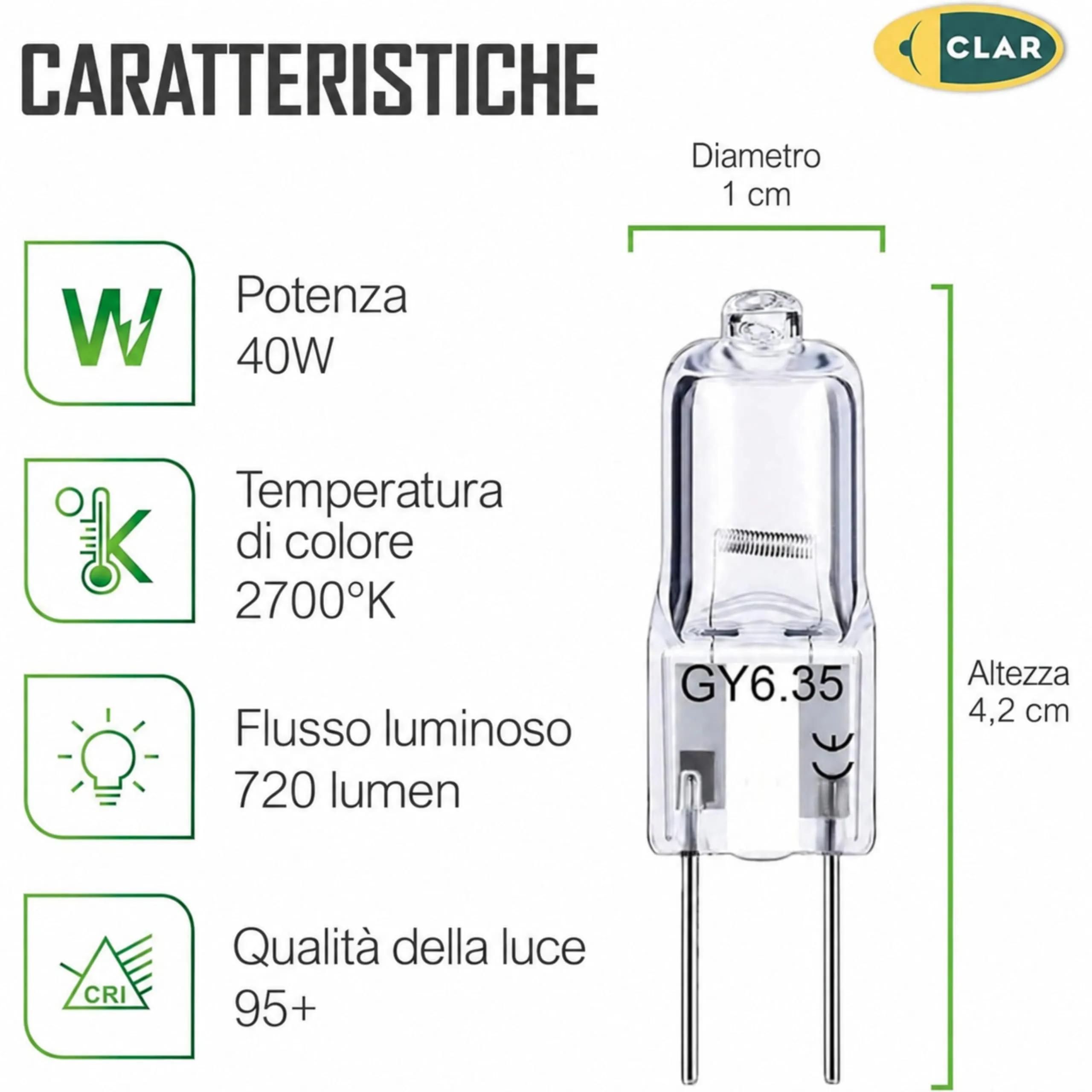 CLAR - Lampadina GY6.35 alogena 40W 12V (Pack 10) - immagine 2