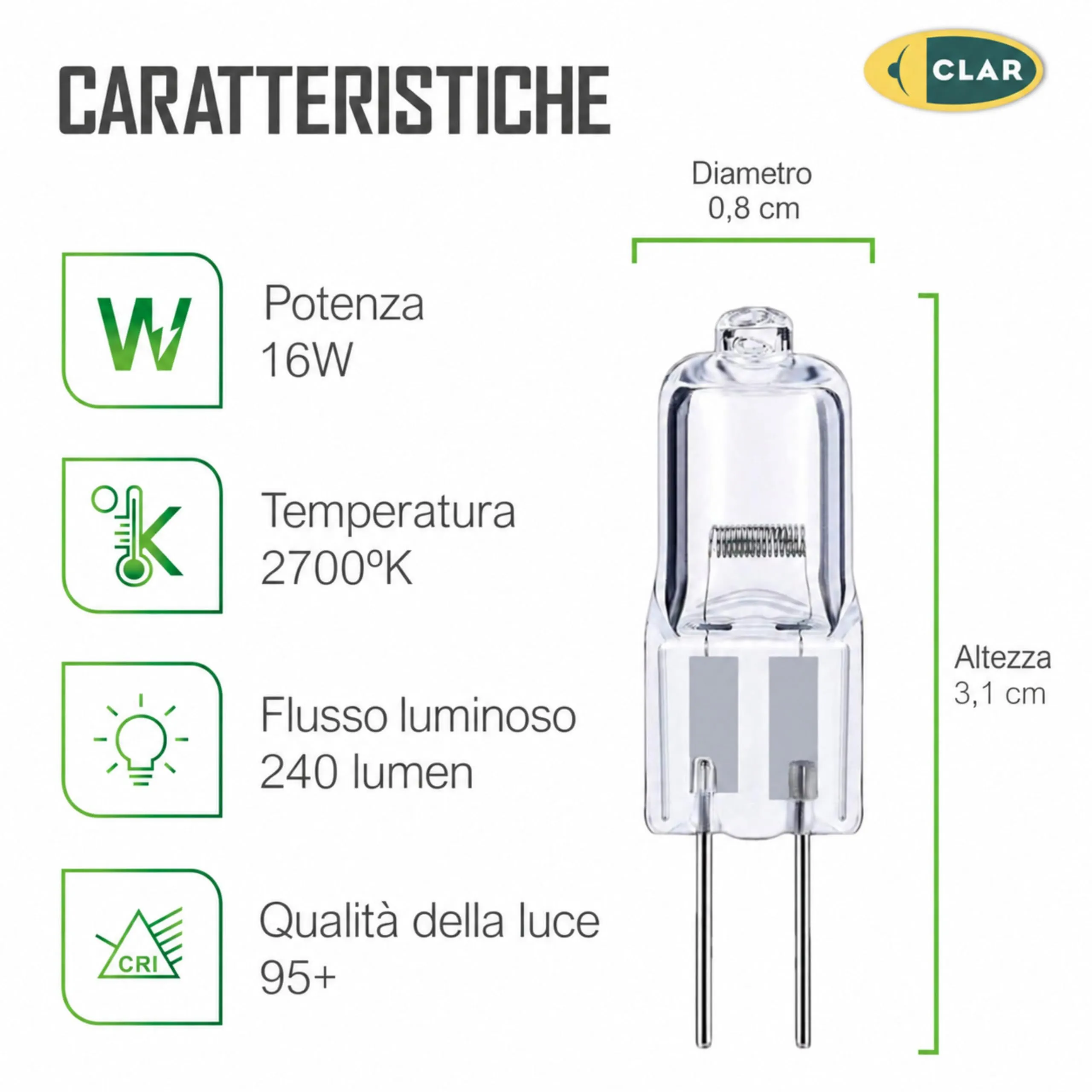CLAR - Lampadina G4 alogena 16W 12V (Pack 10) - immagine 2