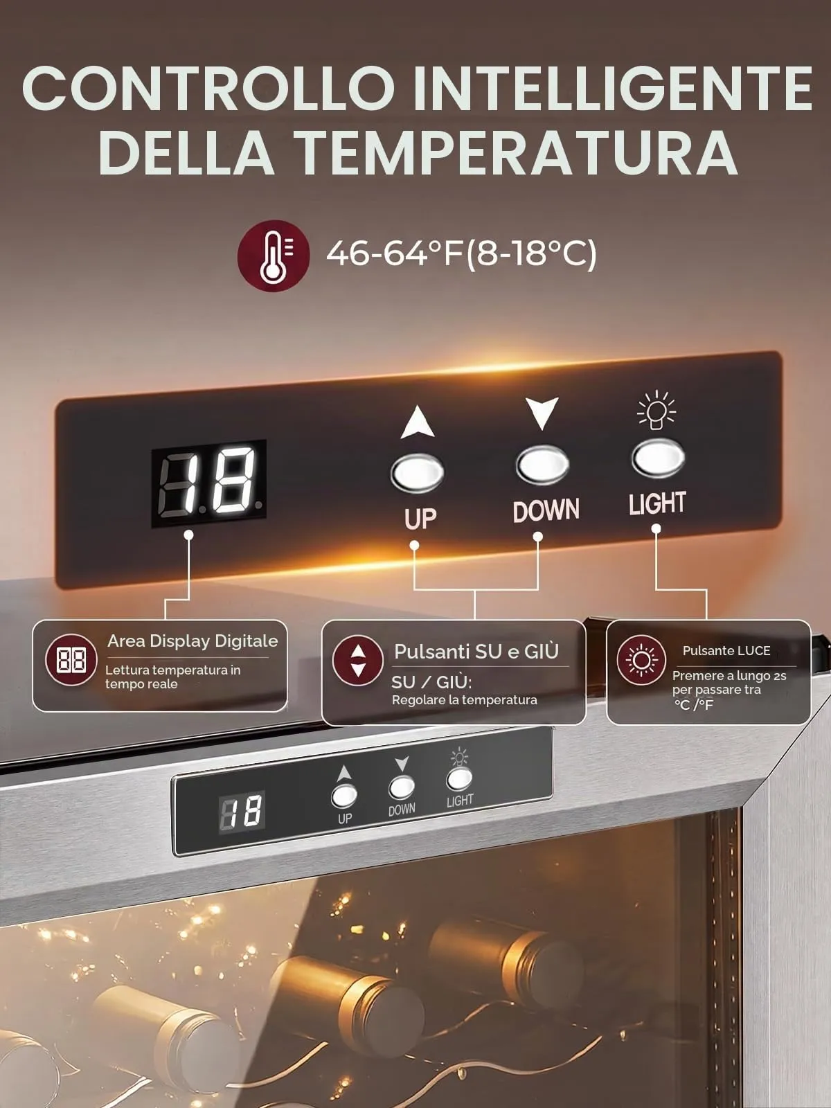 Cantinetta Vino 8 Bottiglie Argento, Mini Frigobar Libera Installazione - immagine 2