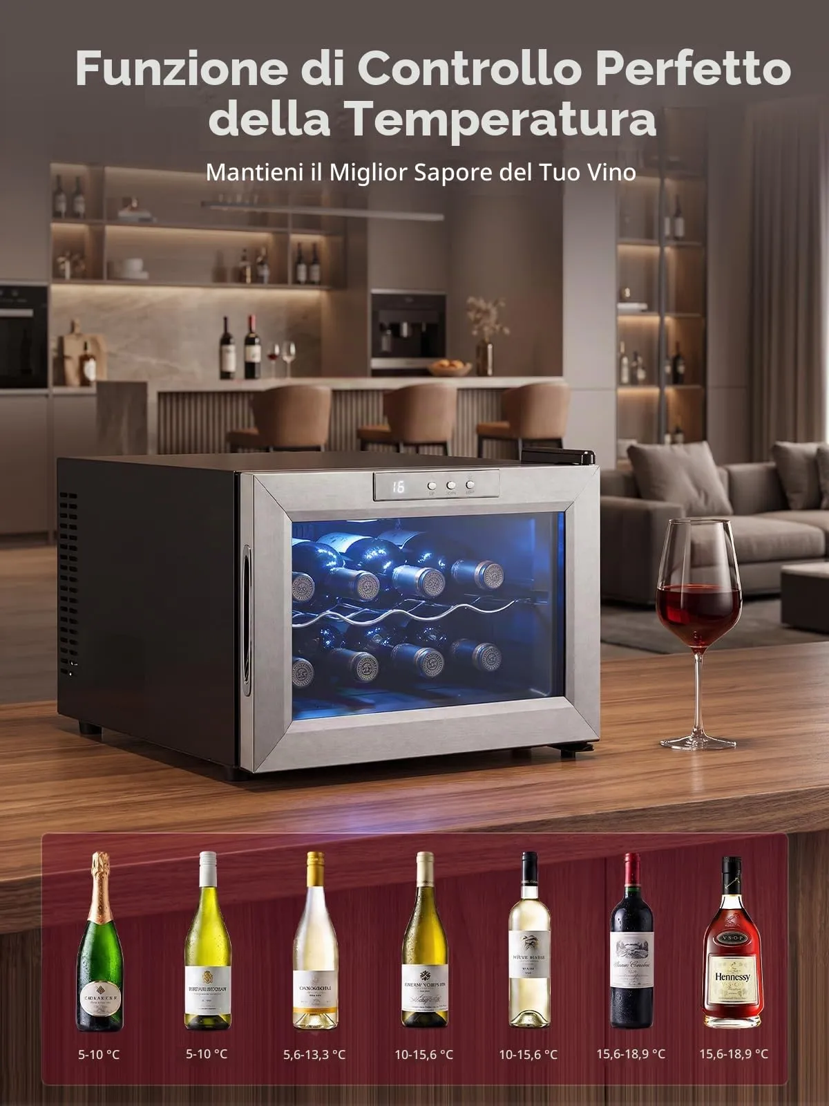 Cantinetta Vino 8 Bottiglie Argento, Mini Frigobar Libera Installazione - immagine 3