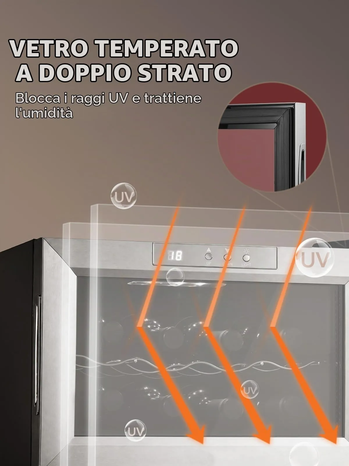 Cantinetta Vino 8 Bottiglie Argento, Mini Frigobar Libera Installazione - immagine 5