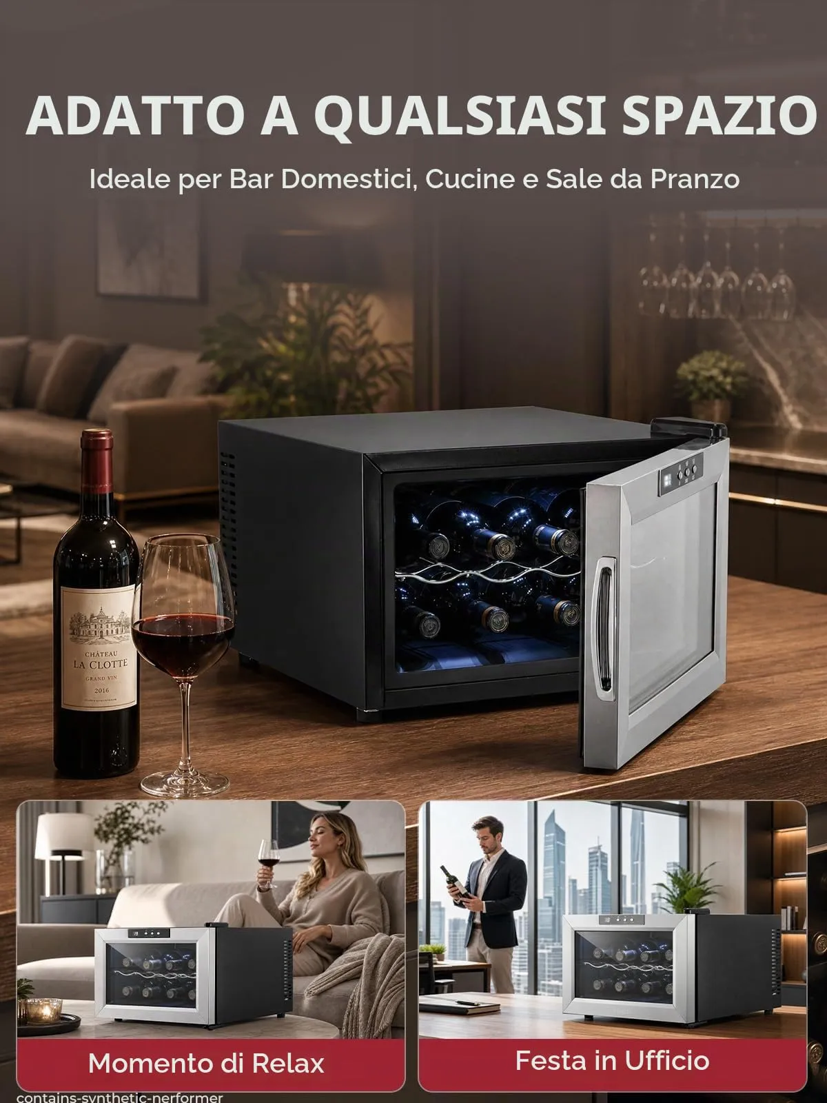 Cantinetta Vino 8 Bottiglie Argento, Mini Frigobar Libera Installazione - immagine 7
