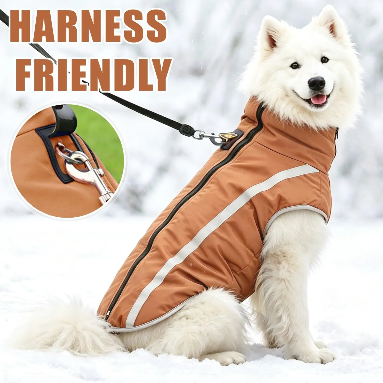 Idepet Cappotto per cani impermeabile Giacca invernale calda, Giacca per cani antivento Abbigliamento per cani Completo per cani di taglia piccola di taglia media con foro per imbracatura XL-6XL - immagine 6
