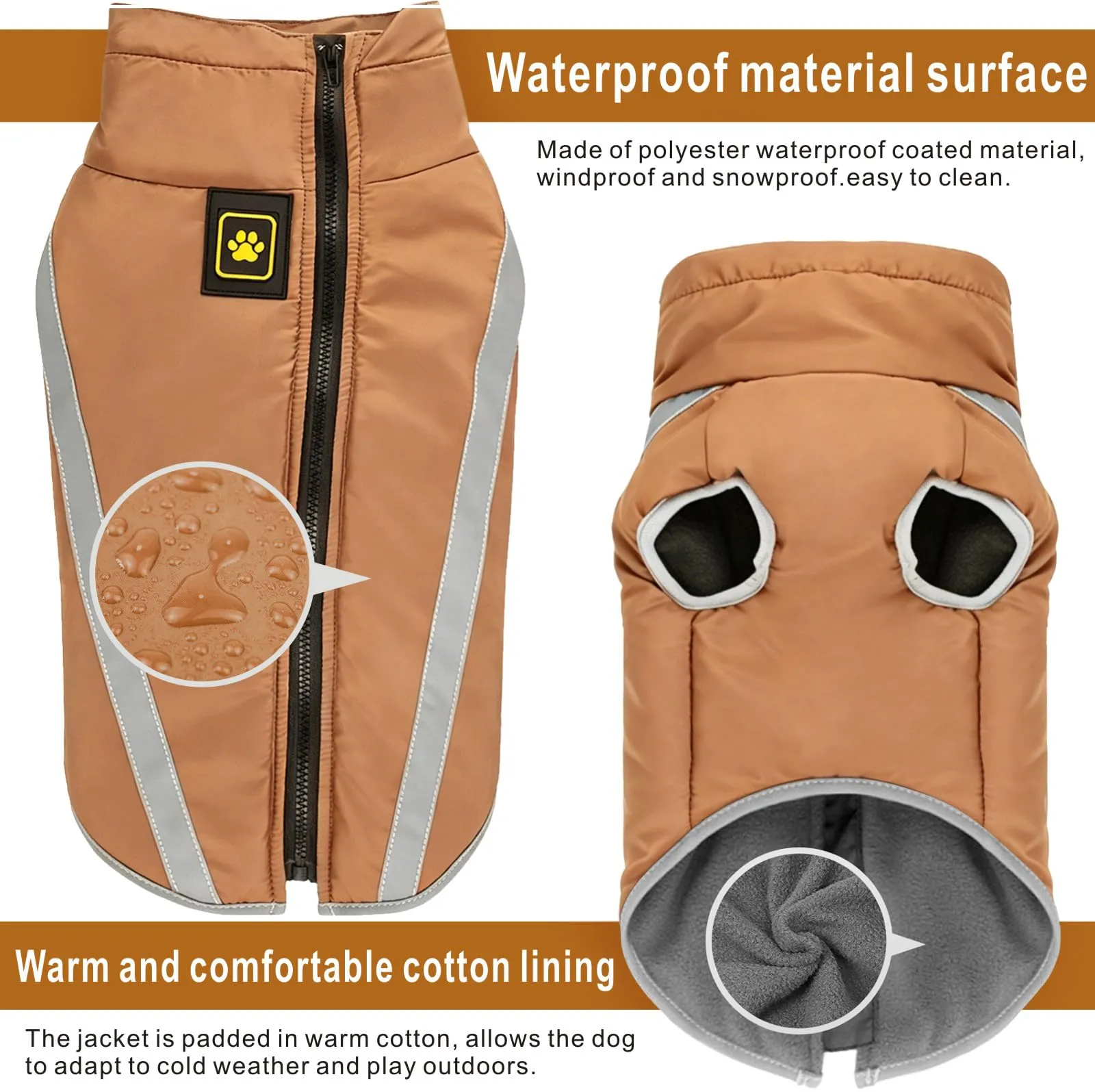 Idepet Cappotto per cani impermeabile Giacca invernale calda, Giacca per cani antivento Abbigliamento per cani Completo per cani di taglia piccola di taglia media con foro per imbracatura XL-6XL - immagine 3