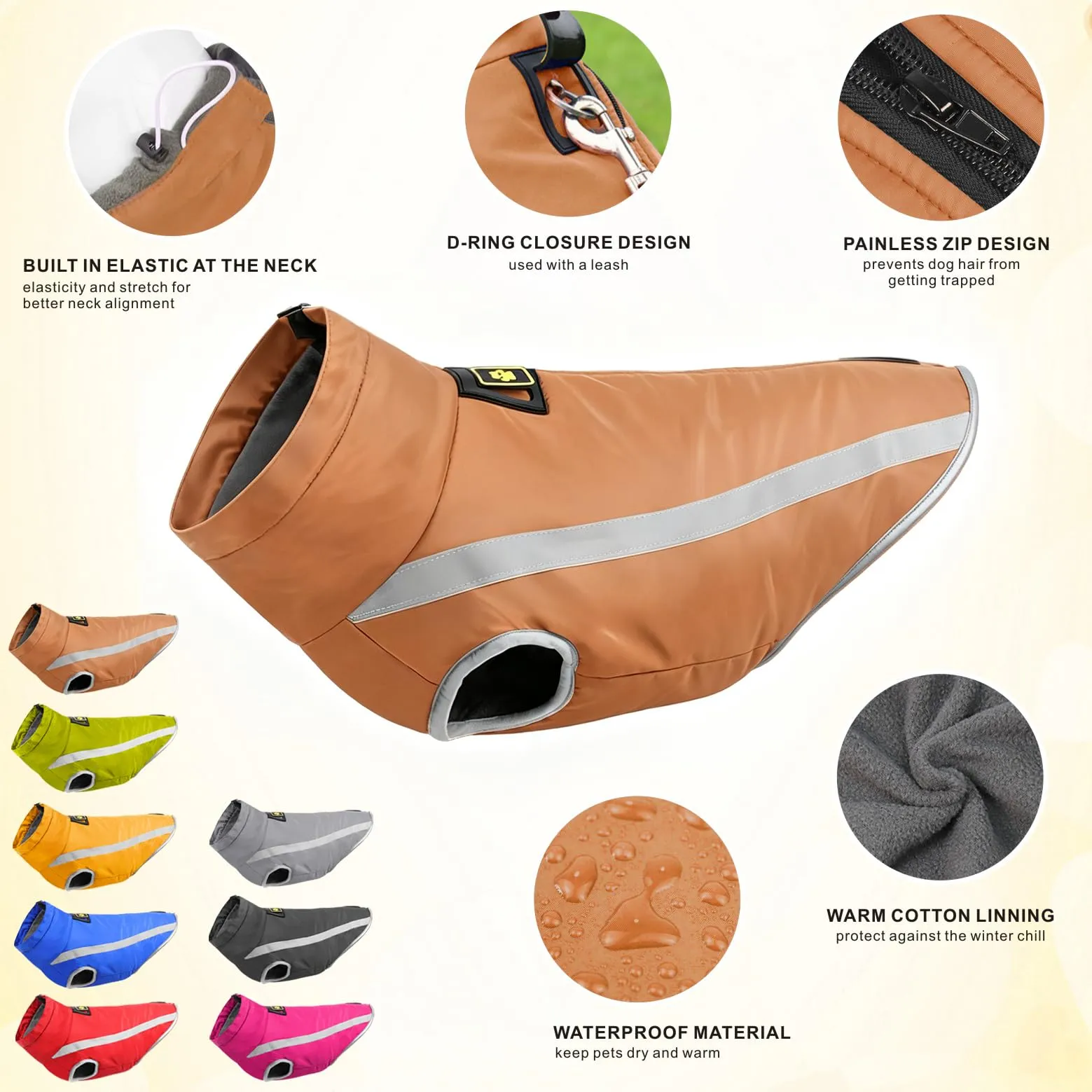 Idepet Cappotto per cani impermeabile Giacca invernale calda, Giacca per cani antivento Abbigliamento per cani Completo per cani di taglia piccola di taglia media con foro per imbracatura XL-6XL - immagine 7