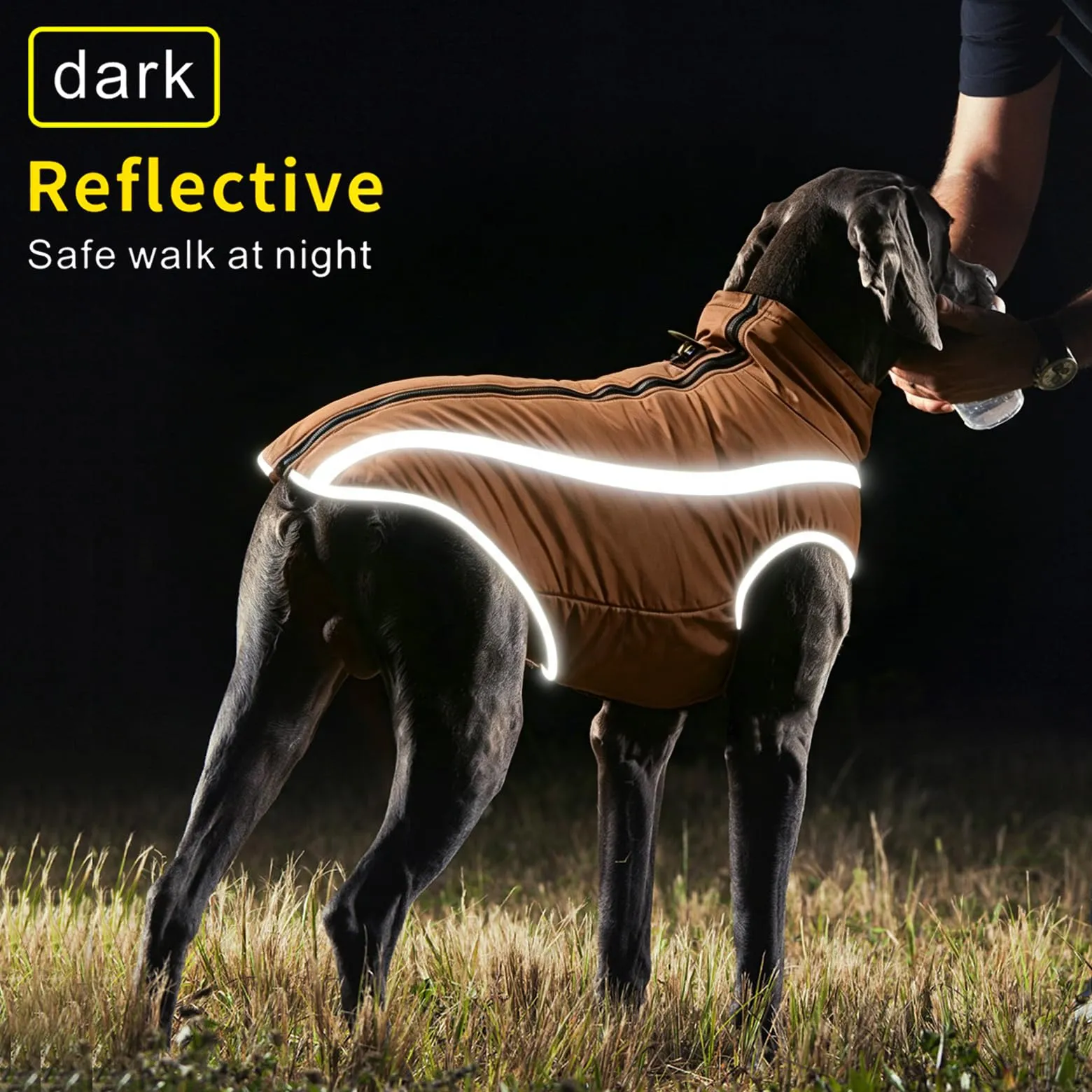 Idepet Cappotto per cani impermeabile Giacca invernale calda, Giacca per cani antivento Abbigliamento per cani Completo per cani di taglia piccola di taglia media con foro per imbracatura XL-6XL - immagine 3