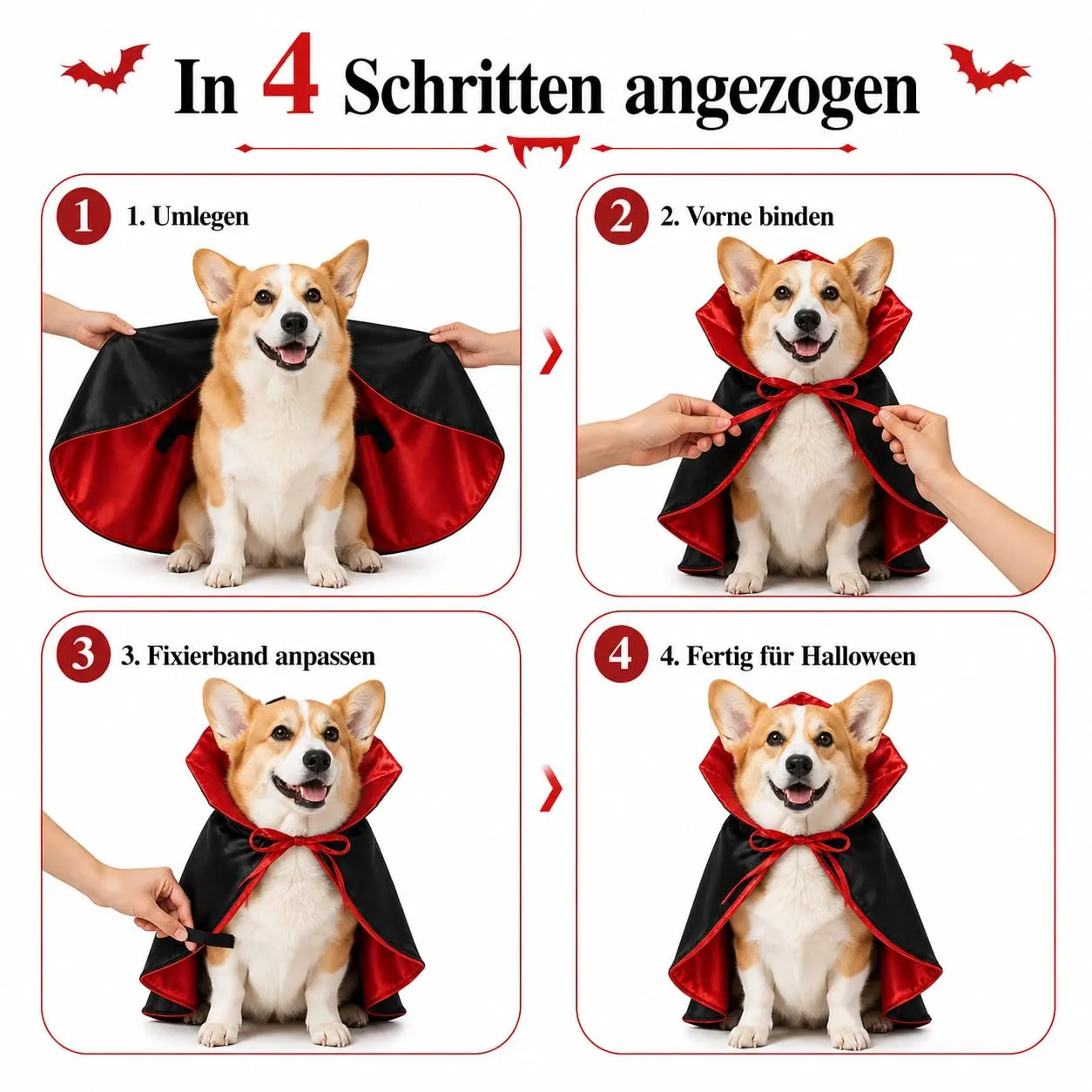 Costume di Halloween per cane e gatto, da vampiro, nero e rosso, S - immagine 6