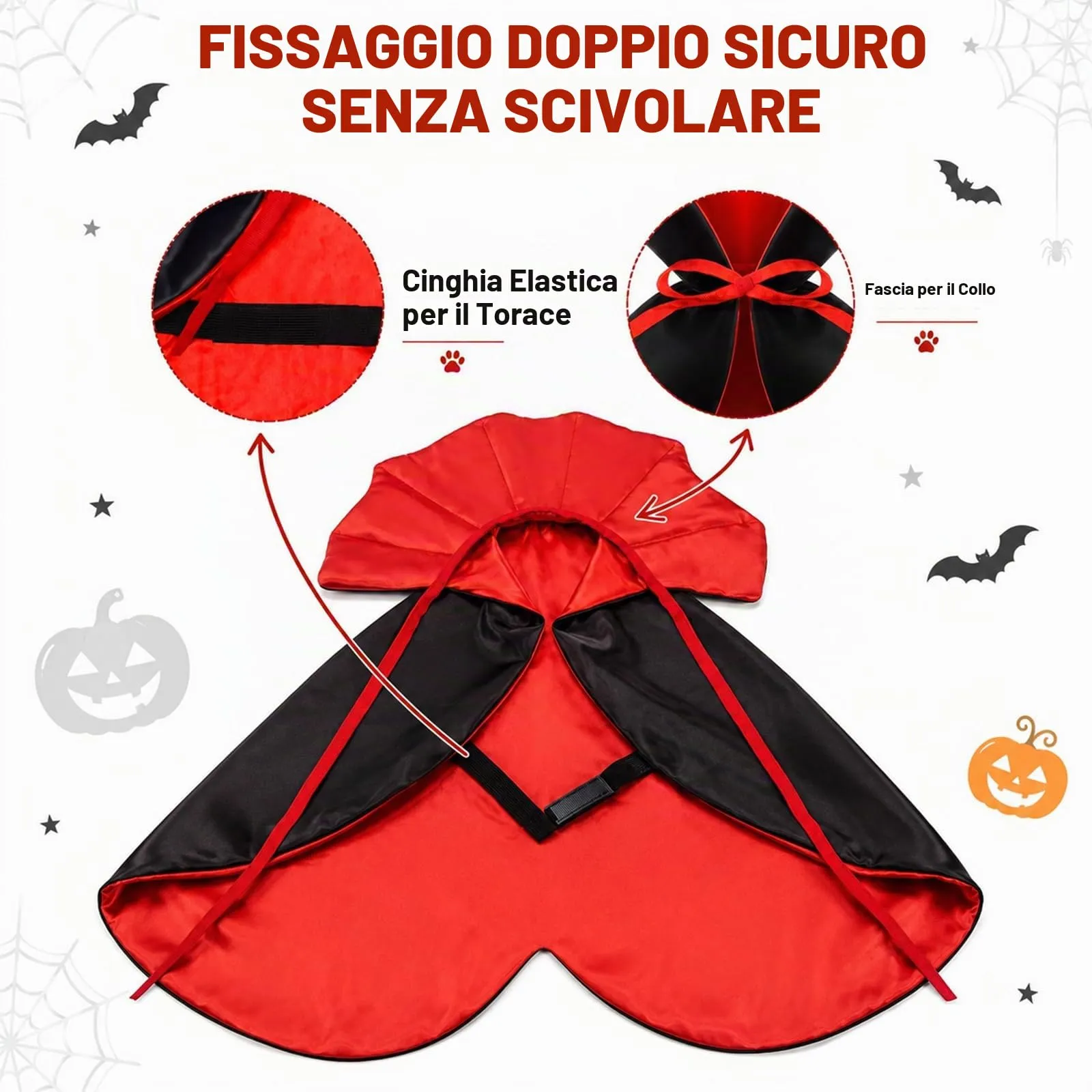 Costume di Halloween per cani, taglia L, 60 cm, mantello da vampiro con - immagine 6