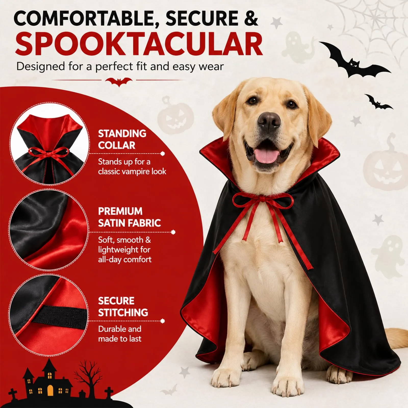 Mantello Vampiro Halloween Cane Gatto Costume Animali Taglie, L - immagine 3