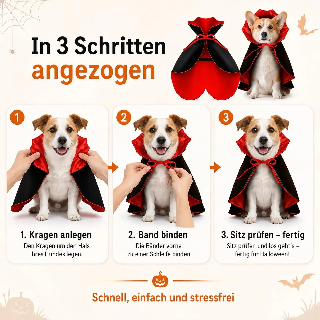 Mantello Vampiro Halloween Cane Gatto Costume Animali Taglie, L - immagine 5