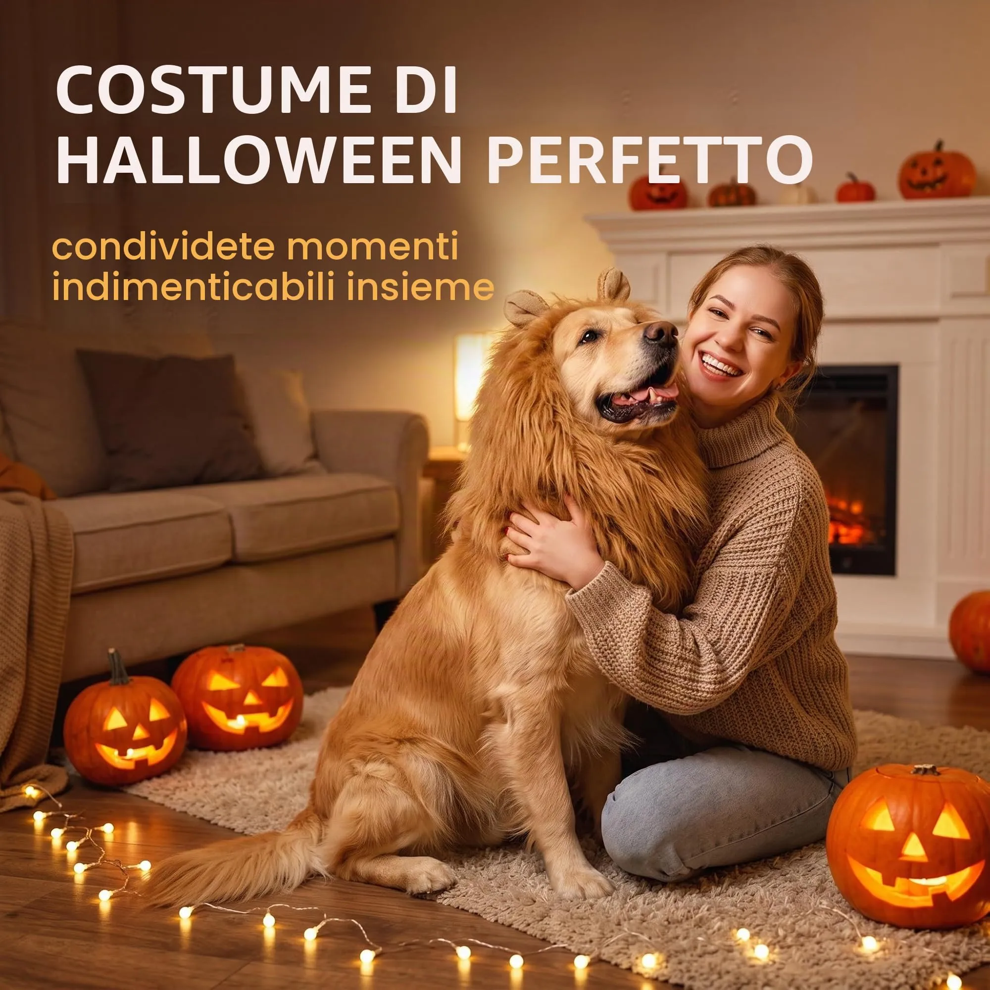 FIQLUL Criniera di Leone per Cani con Coda, Costume Cane Halloween e Cosplay, Parrucca Regolabile per Cani di Taglia Media e Grande, Travestimento Realistico in Pelliccia Sintetica, Marrone Chiaro - immagine 3