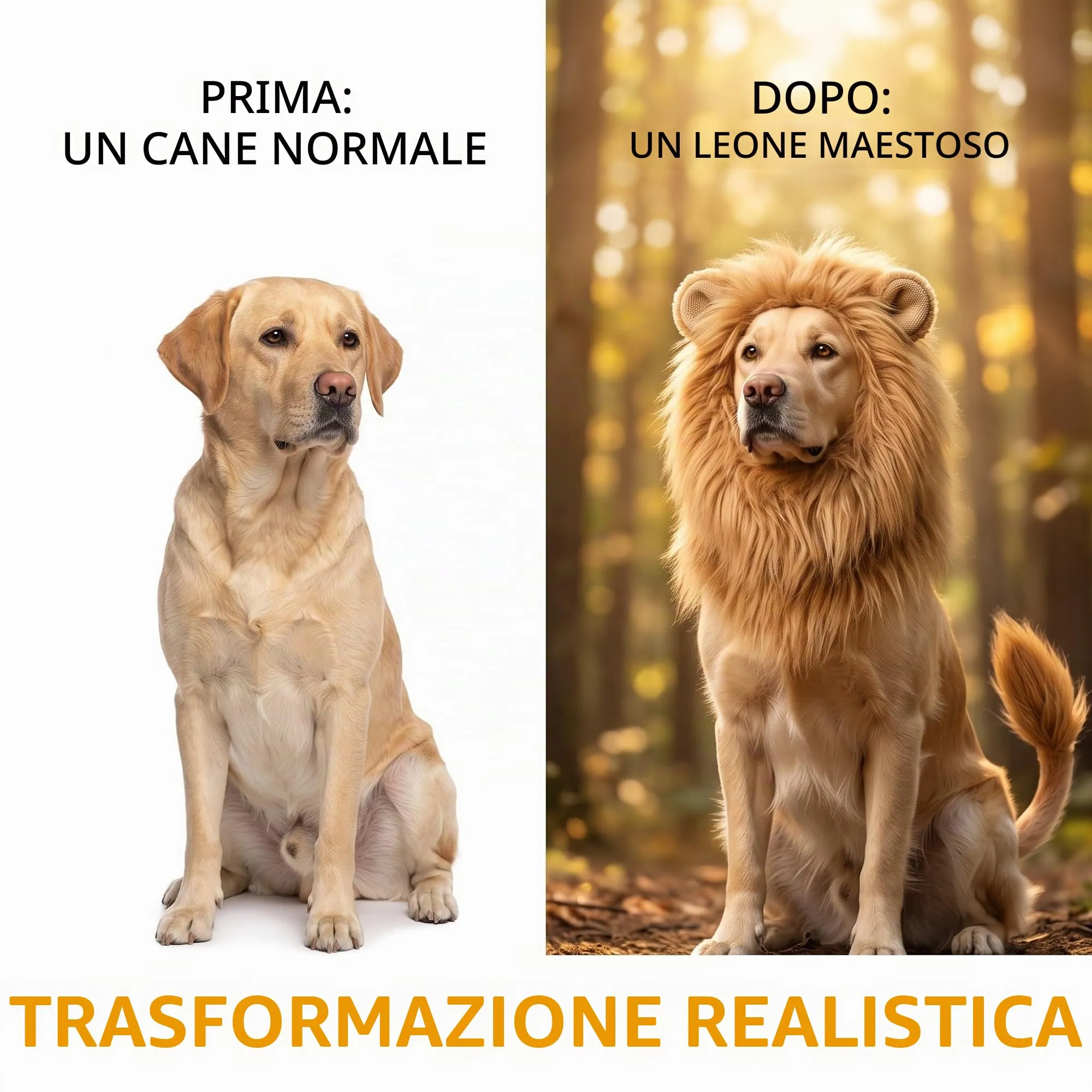 FIQLUL Criniera di Leone per Cani con Coda, Costume Cane Halloween e Cosplay, Parrucca Regolabile per Cani di Taglia Media e Grande, Travestimento Realistico in Pelliccia Sintetica, Marrone Chiaro - immagine 6