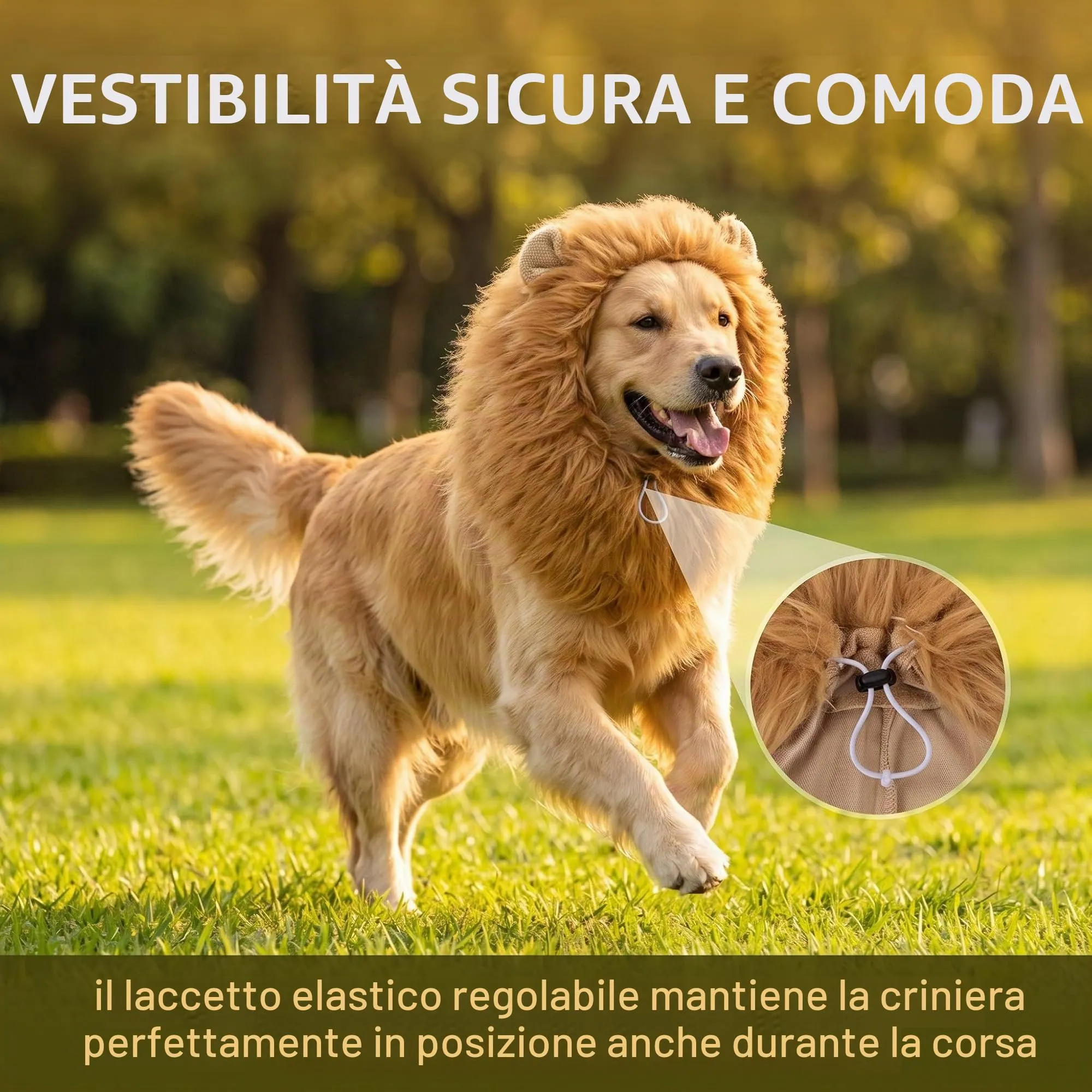 FIQLUL Criniera di Leone per Cani con Coda, Costume Cane Halloween e Cosplay, Parrucca Regolabile per Cani di Taglia Media e Grande, Travestimento Realistico in Pelliccia Sintetica, Marrone Chiaro - immagine 7