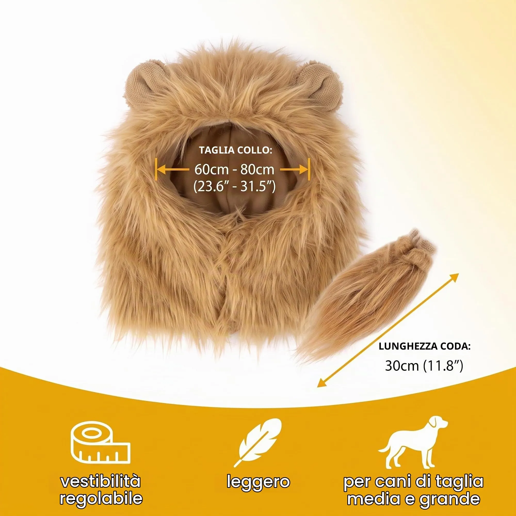 FIQLUL Criniera di Leone per Cani con Coda, Costume Cane Halloween e Cosplay, Parrucca Regolabile per Cani di Taglia Media e Grande, Travestimento Realistico in Pelliccia Sintetica, Marrone Chiaro - immagine 8