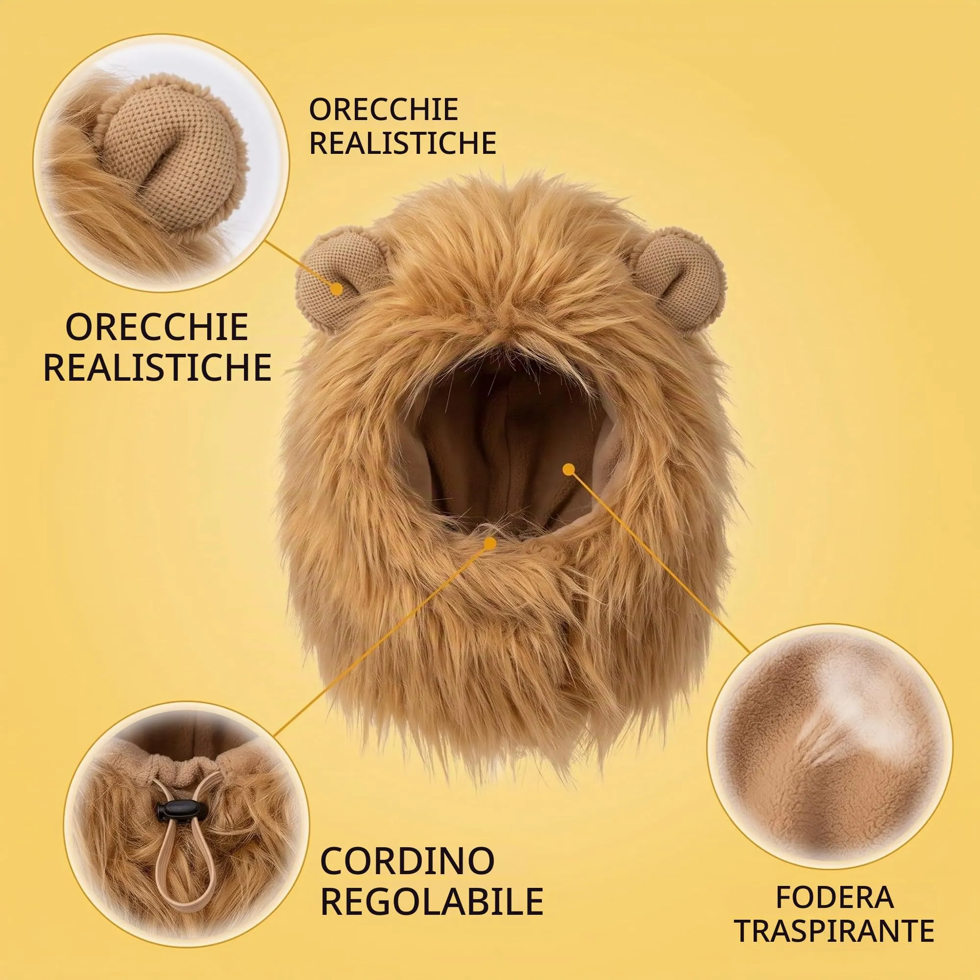 FIQLUL Criniera di Leone per Cani con Coda, Costume Cane Halloween e Cosplay, Parrucca Regolabile per Cani di Taglia Media e Grande, Travestimento Realistico in Pelliccia Sintetica, Marrone Chiaro - immagine 9