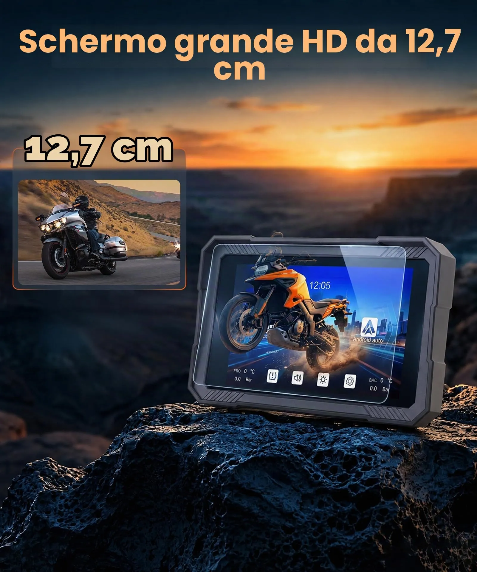 Rimoody Wireless Carplay Display Motociclo Android Auto con Pulsanti di Controllo, 5" Touchscreen Car Play Autoradio Portatile per Motorbike, CarPlay Monitor per Moto Bluetooth/IP68 Impermeabile/Navi - immagine 6
