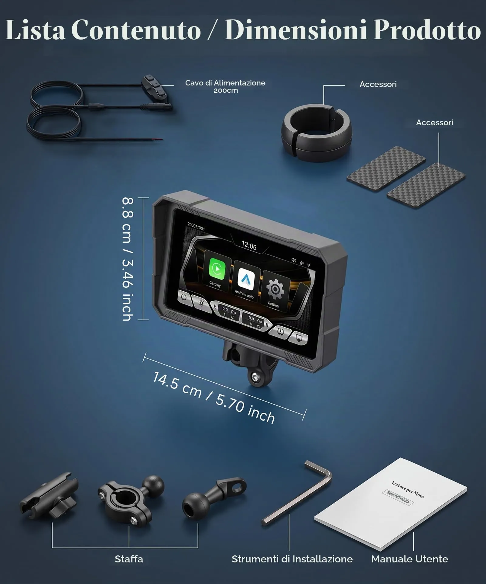 Rimoody Wireless Carplay Display Motociclo Android Auto con Pulsanti di Controllo, 5" Touchscreen Car Play Autoradio Portatile per Motorbike, CarPlay Monitor per Moto Bluetooth/IP68 Impermeabile/Navi - immagine 9