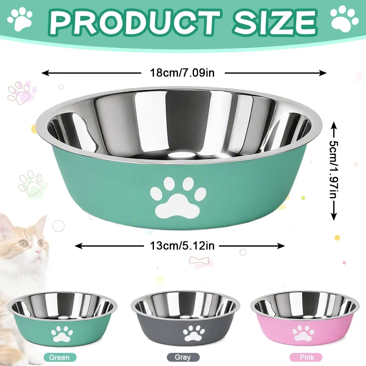 PULCINELLI Set 3 Ciotole per Cani e Gatti in Acciaio Inox, Antiscivolo Base - immagine 2