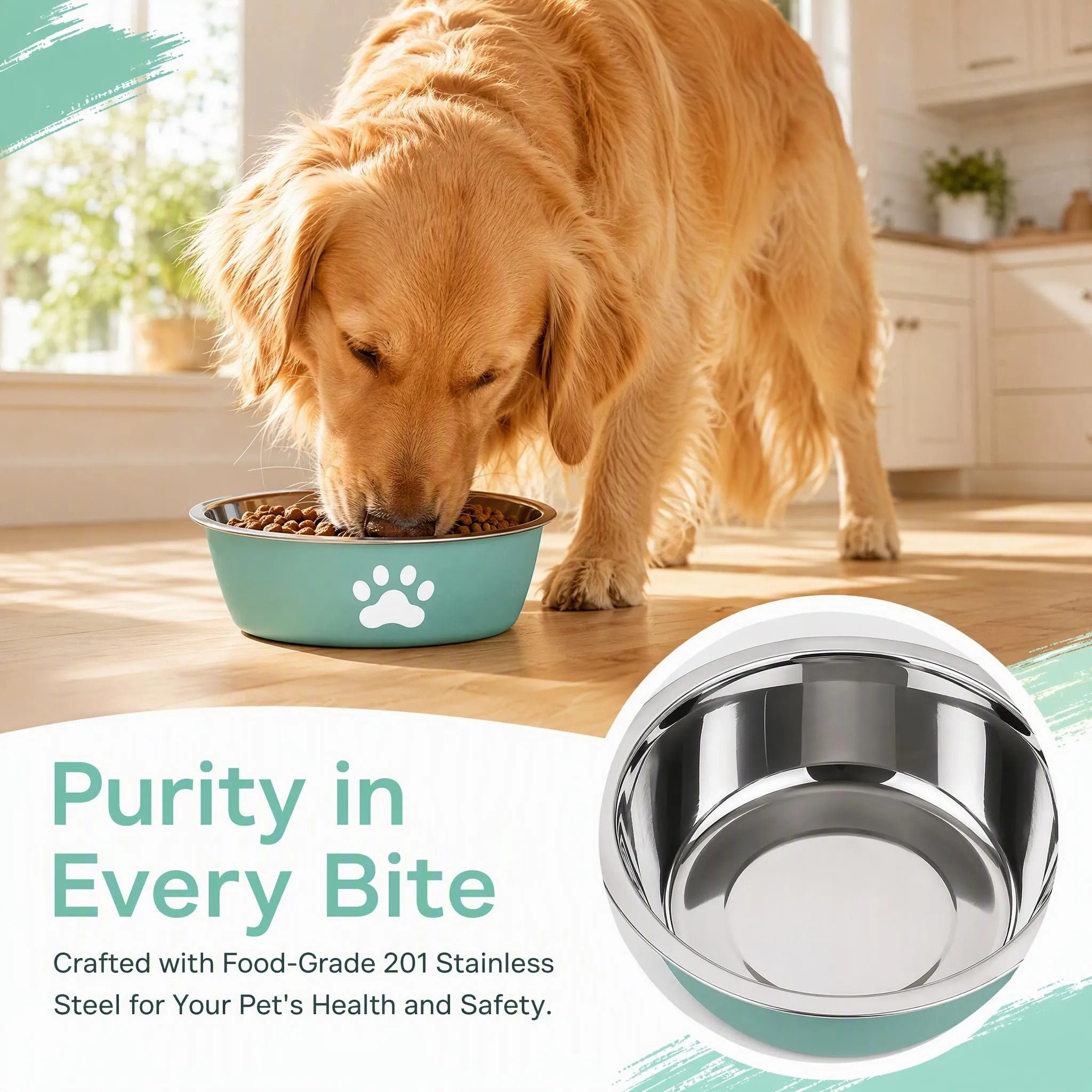 PULCINELLI Set 3 Ciotole per Cani e Gatti in Acciaio Inox, Antiscivolo Base - immagine 3