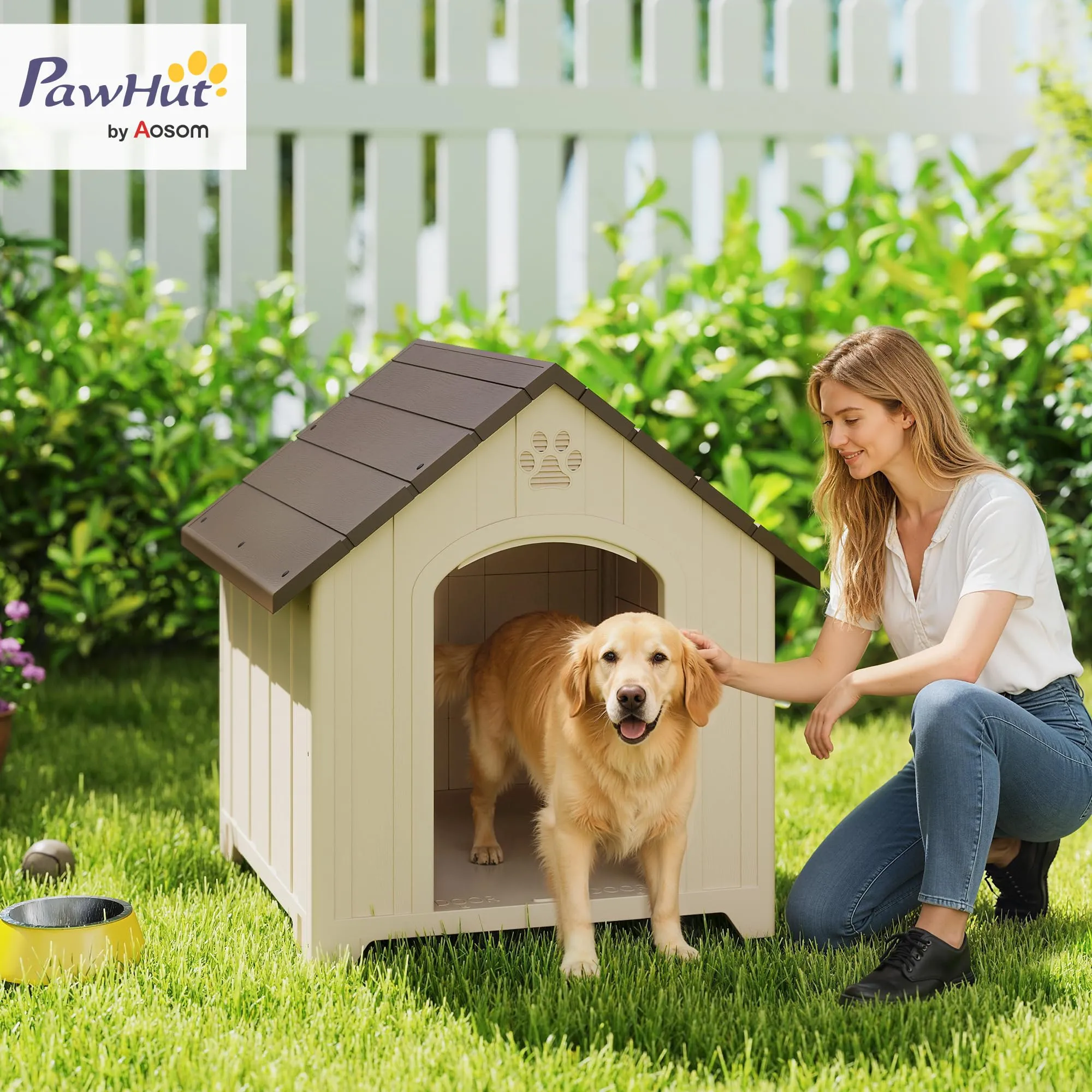 PawHut Cuccia per cani da esterno per cani di taglia grande, 88 x 79 x 89 cm, beige - immagine 2