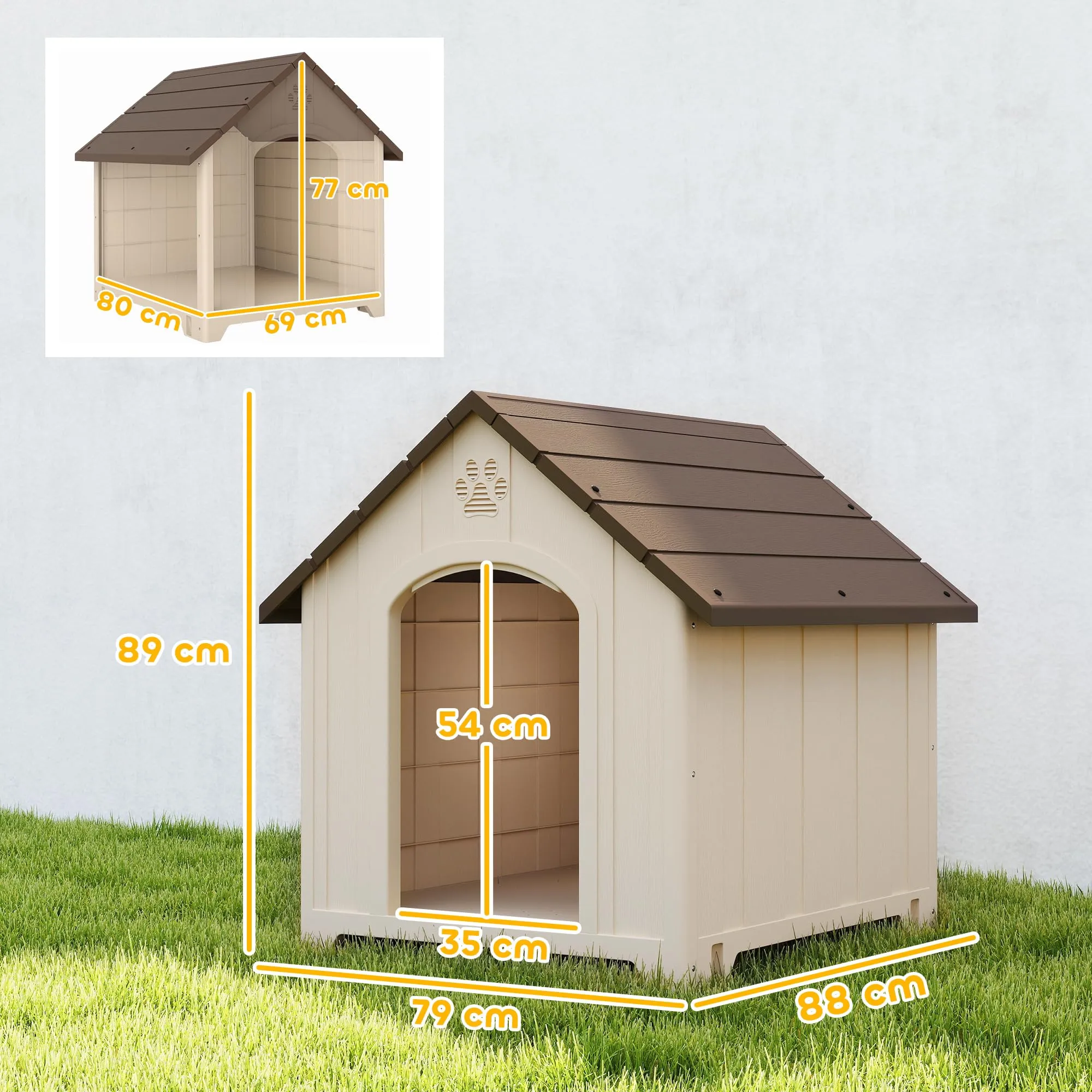 PawHut Cuccia per cani da esterno per cani di taglia grande, 88 x 79 x 89 cm, beige - immagine 9