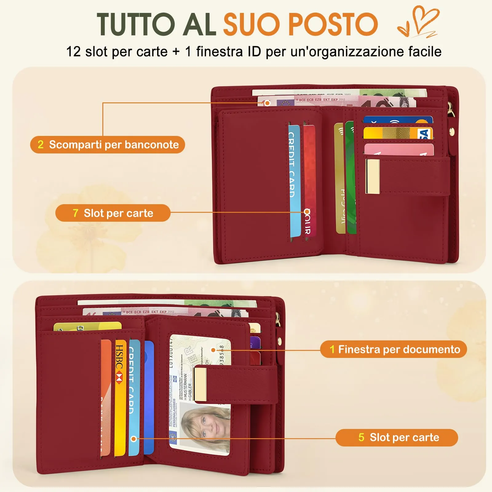 Faneam Portafoglio Donna Piccolo in Pelle, RFID, 12 Carte e Scatola Regalo - immagine 2
