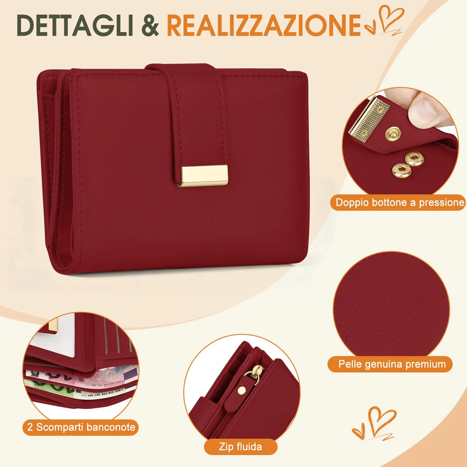 Faneam Portafoglio Donna Piccolo in Pelle, RFID, 12 Carte e Scatola Regalo - immagine 3