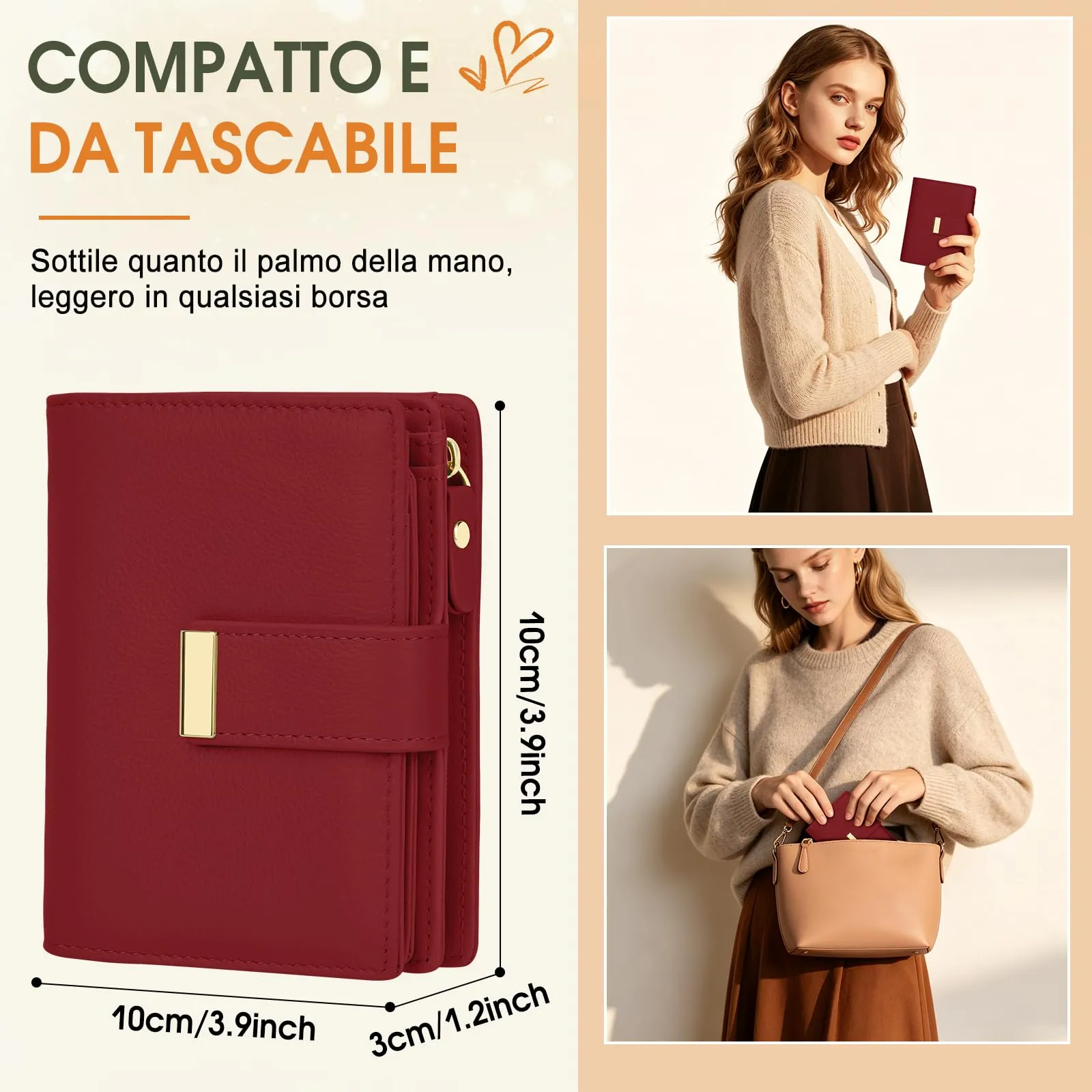 Faneam Portafoglio Donna Piccolo in Pelle, RFID, 12 Carte e Scatola Regalo - immagine 4