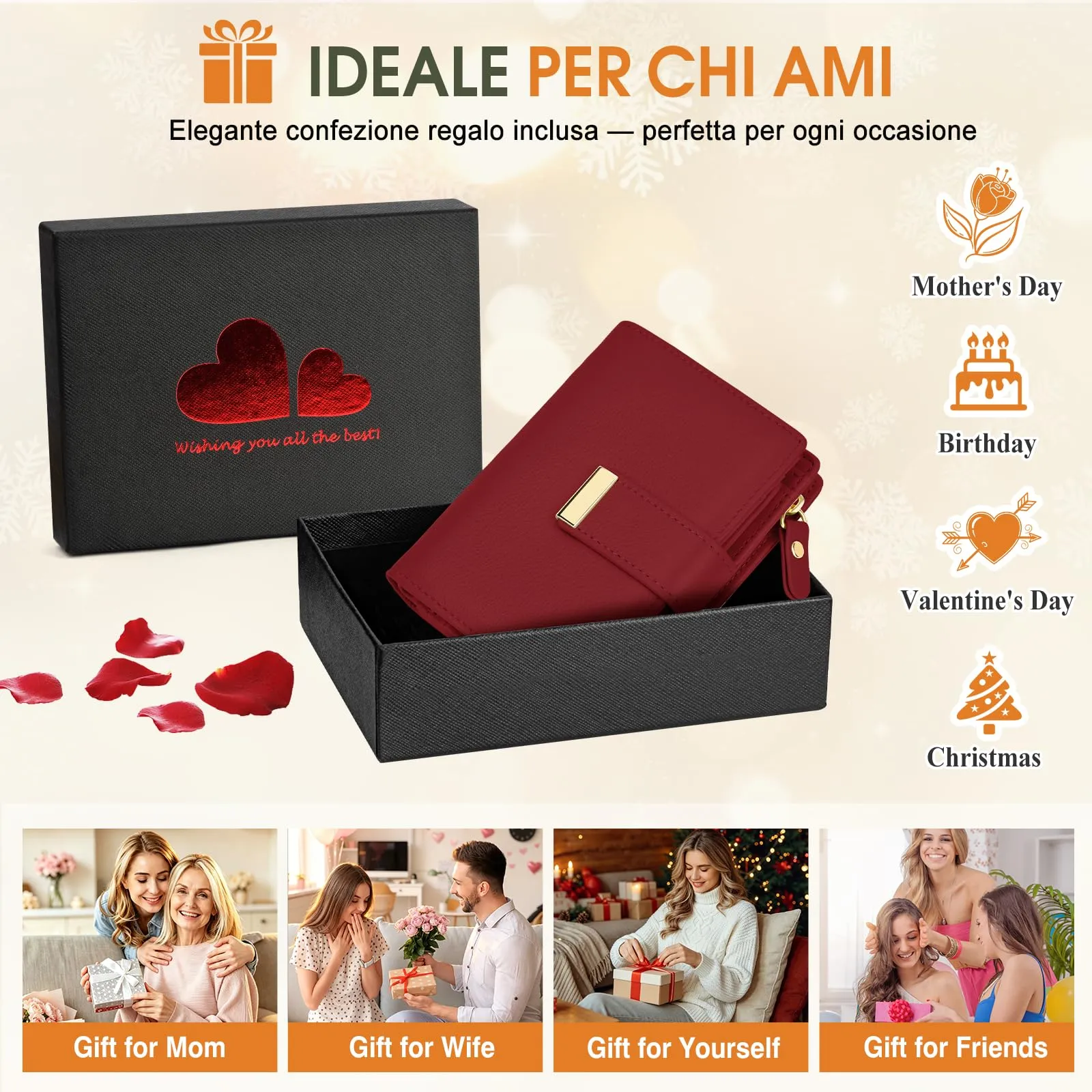 Faneam Portafoglio Donna Piccolo in Pelle, RFID, 12 Carte e Scatola Regalo - immagine 8