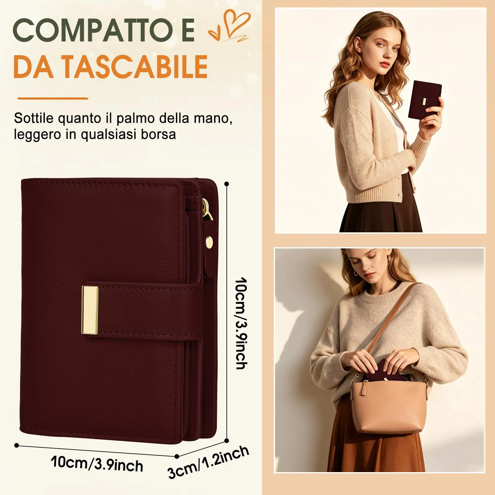 Faneam Portafoglio Donna Piccolo in Pelle, RFID, 12 Carte e Scatola Regalo - immagine 4