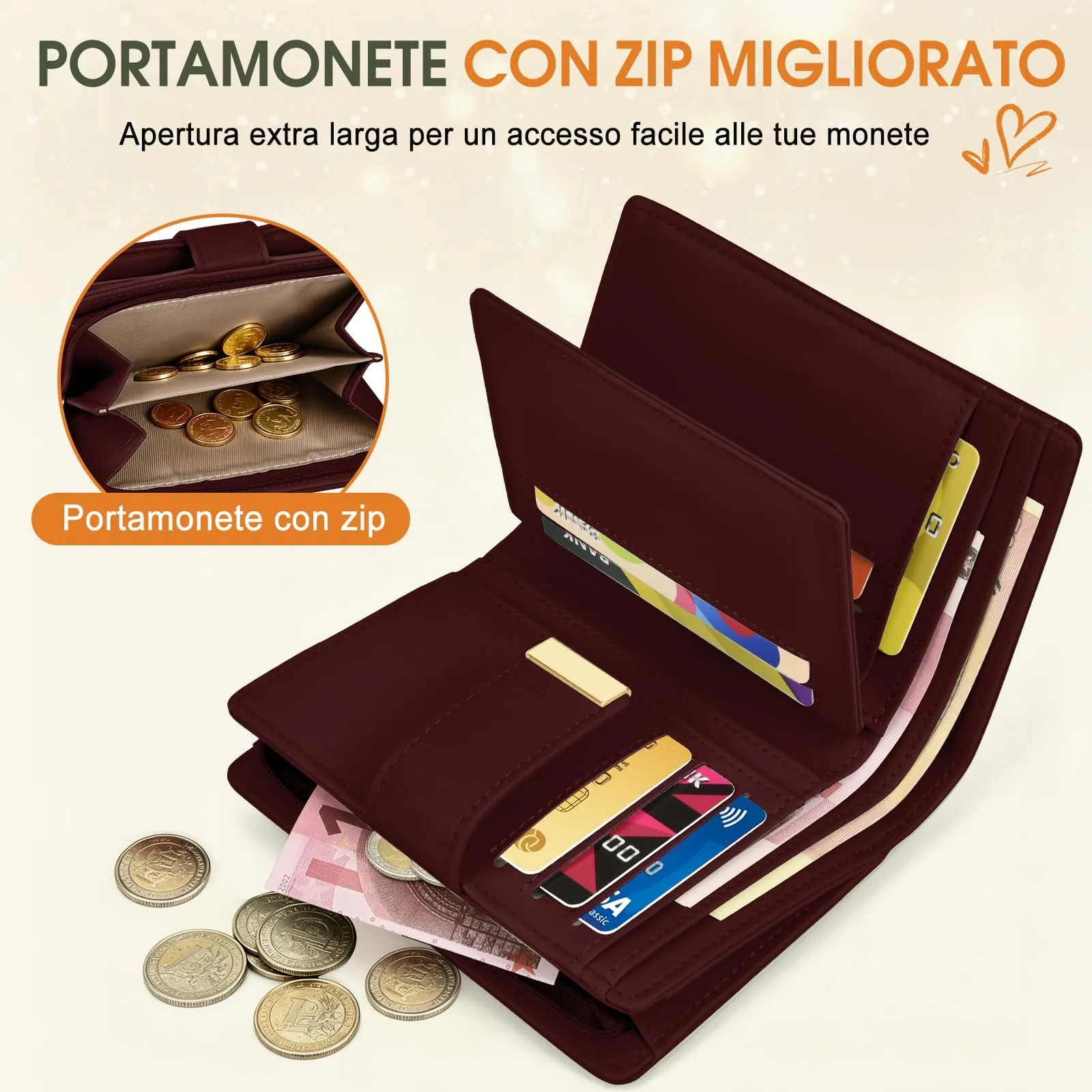 Faneam Portafoglio Donna Piccolo in Pelle, RFID, 12 Carte e Scatola Regalo - immagine 5
