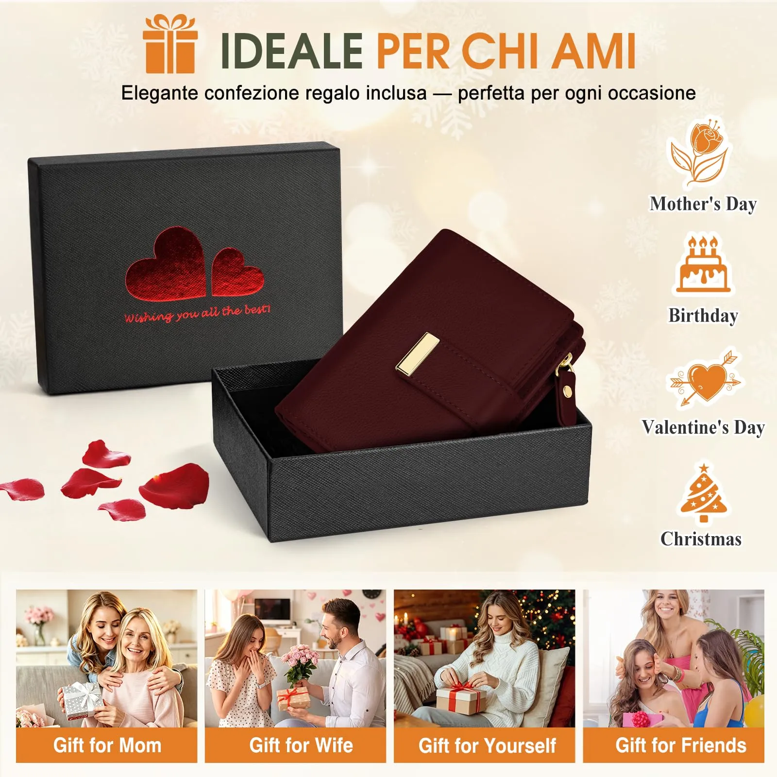Faneam Portafoglio Donna Piccolo in Pelle, RFID, 12 Carte e Scatola Regalo - immagine 8