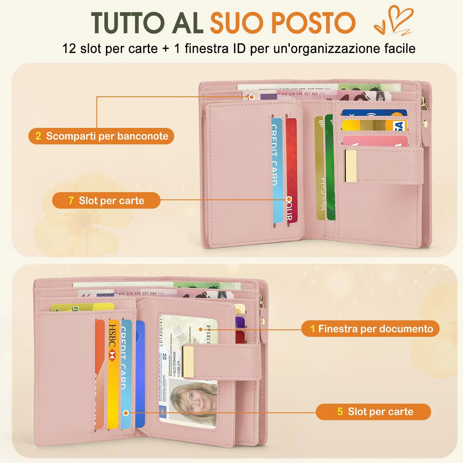 Faneam Portafoglio Donna Piccolo in Pelle, RFID, 12 Carte e Scatola Regalo - immagine 2